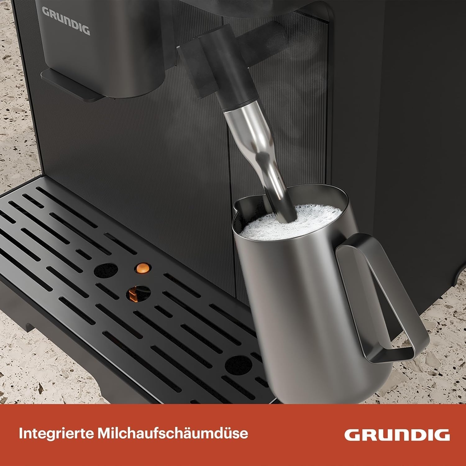 GRUNDIG KVA 6230 fuldautomatisk espressomaskine med mælkeskummer, rustfri stålkværn med 13 slibeindstillinger, bønnebeholder 250 g, aftagelig vandtank 2 liter, pumpetryk 19 bar, touchdisplay, sort