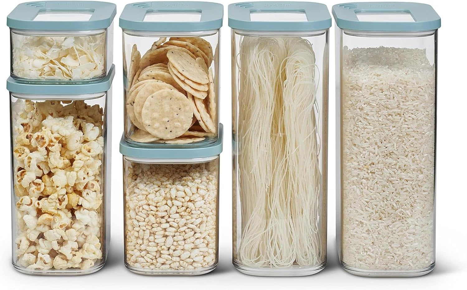 Mepal sæt med 6 opbevaringsglas med låg - Rektangulære madbeholdere - Plastkøkkenorganisering - Lufttætte opbevaringsbeholdere - 2x 2000ml, 2x 1000ml, 1x 1500ml & 1x 425ml - White Naty Shop Food Opbevaringsbokse Nordic Green 6-delt sæt
