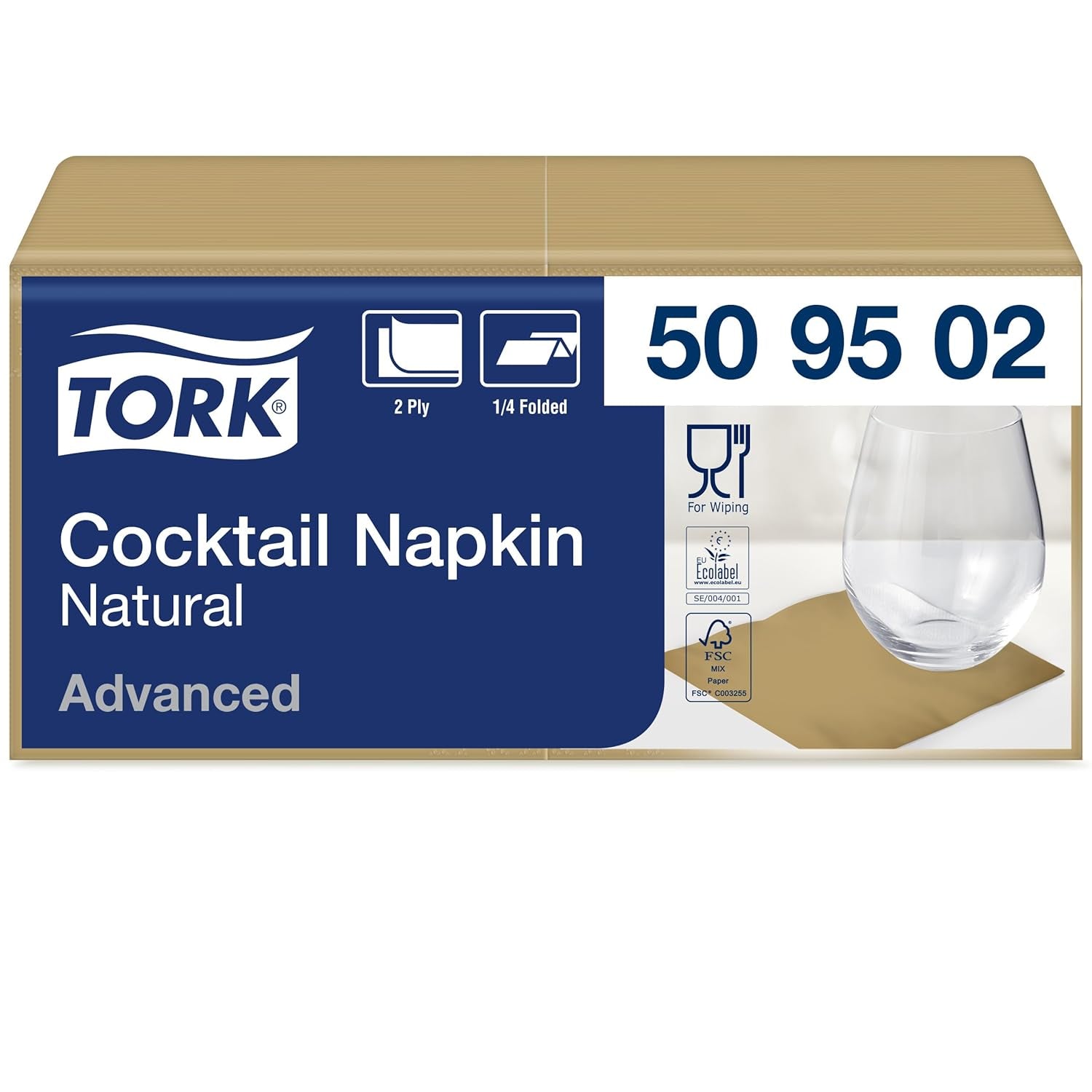 Tork naturcocktailserviet med fortrykt miljøsymbol, 200 servietter, 509502
