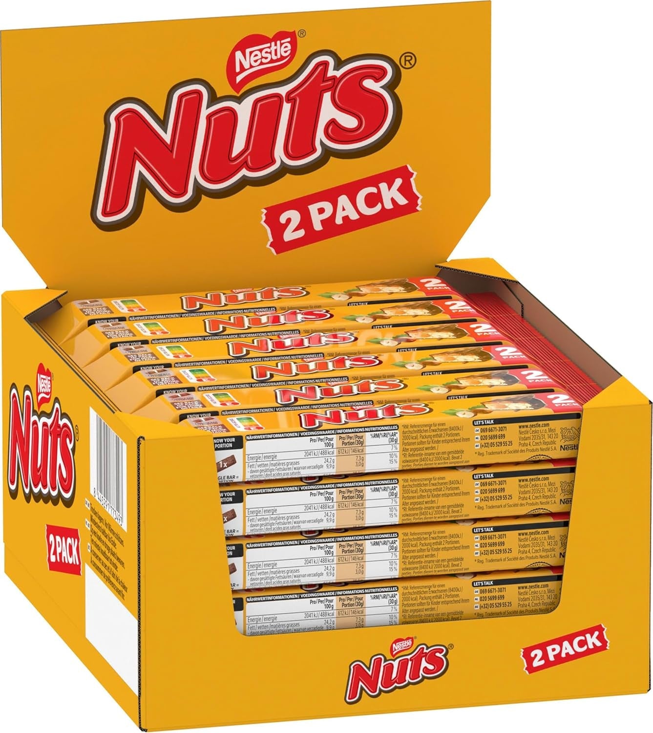 NESTLÉ Chocolate Bars 2Pack, klassikerne med hele hasselnødder og karamel dækket af mælkechokolade, pakke med 24 stk (24 x 2 x 30g)