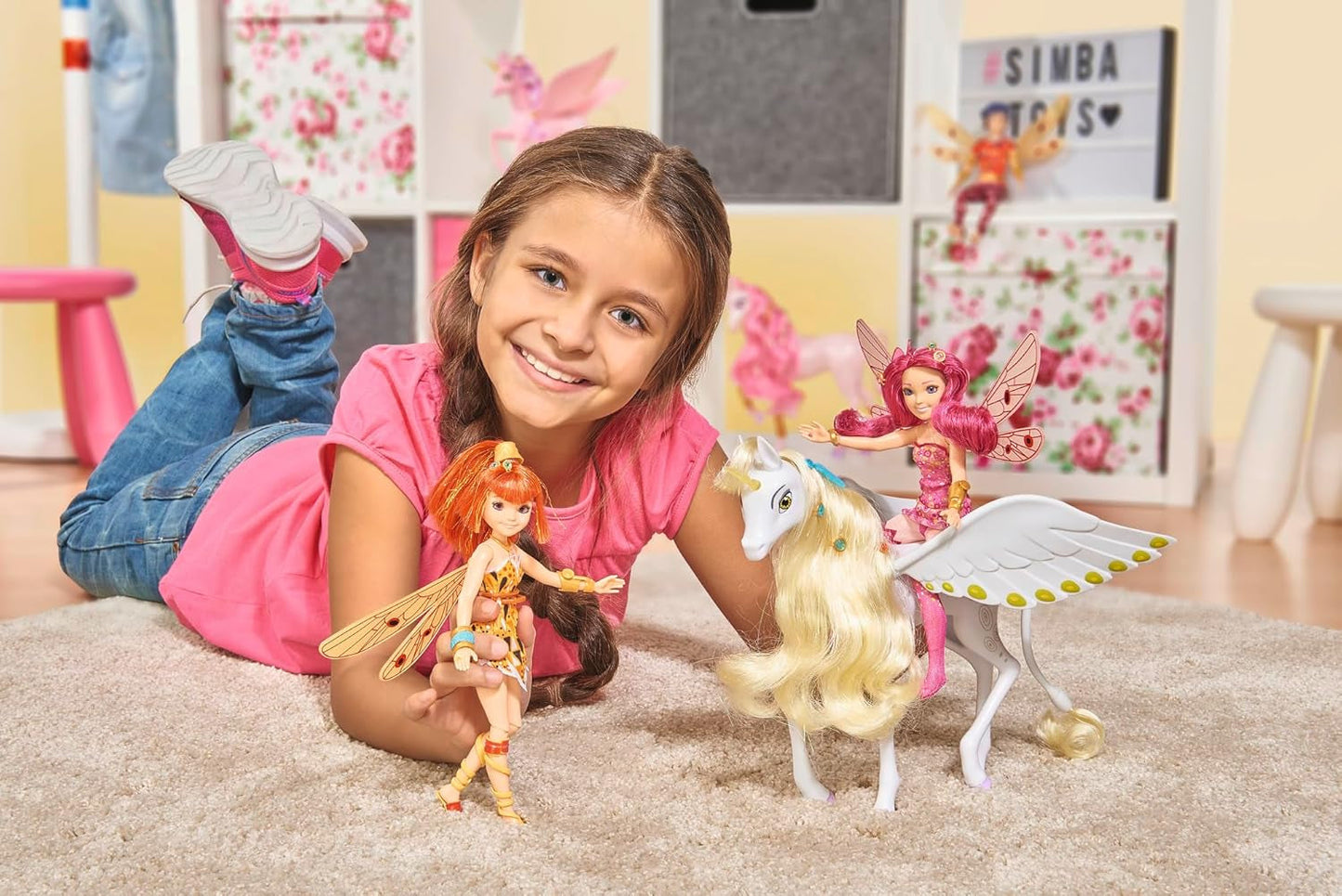 Simba 109480093 - Mia og Mig Enhjørning Onchao, med bevægelige vinger, hårnåle, stylingbørste, legetøjshest, pony, Centopia, 3+ år, lyserød