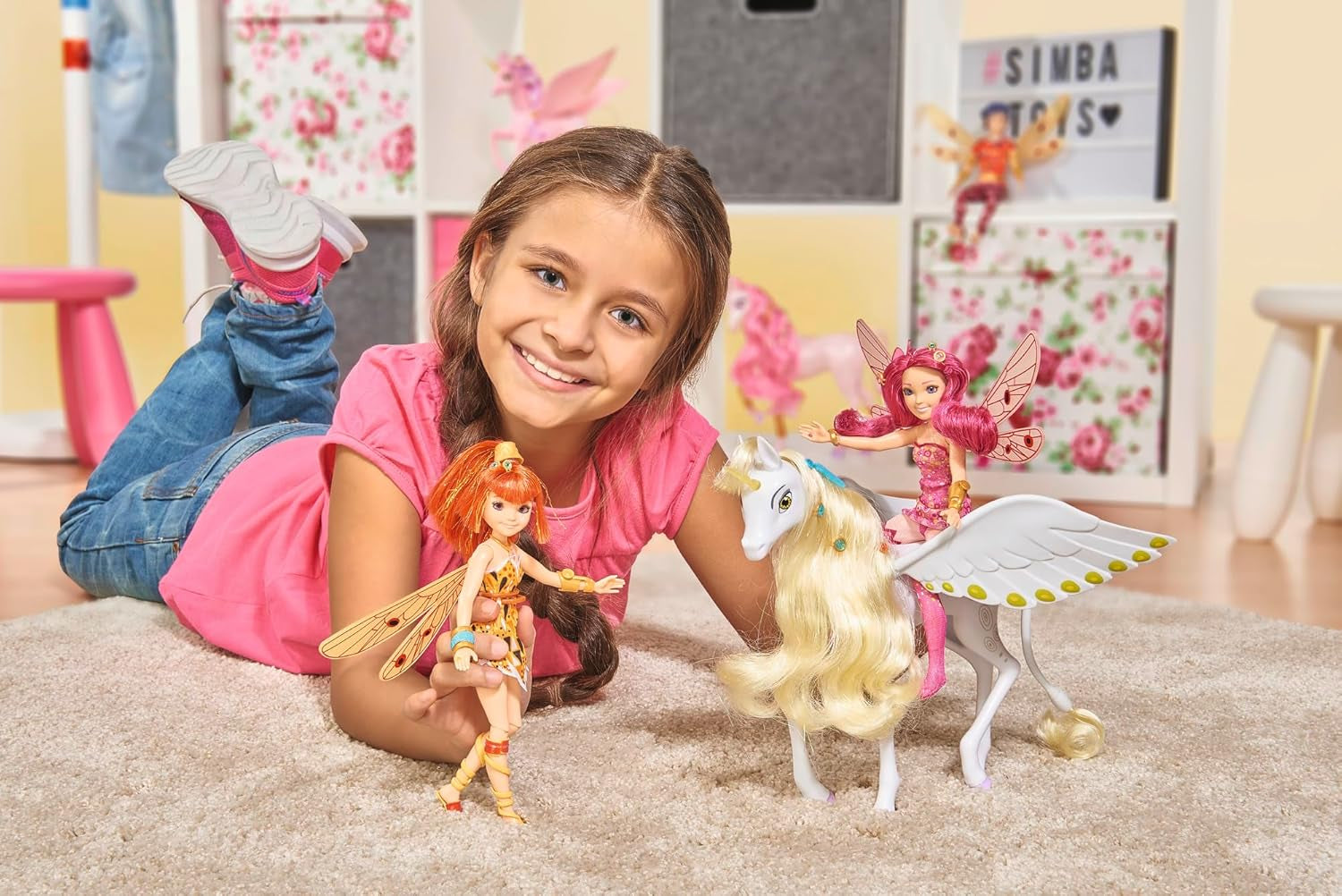 Simba 109480093 - Mia og Mig Enhjørning Onchao, med bevægelige vinger, hårnåle, stylingbørste, legetøjshest, pony, Centopia, 3+ år, lyserød