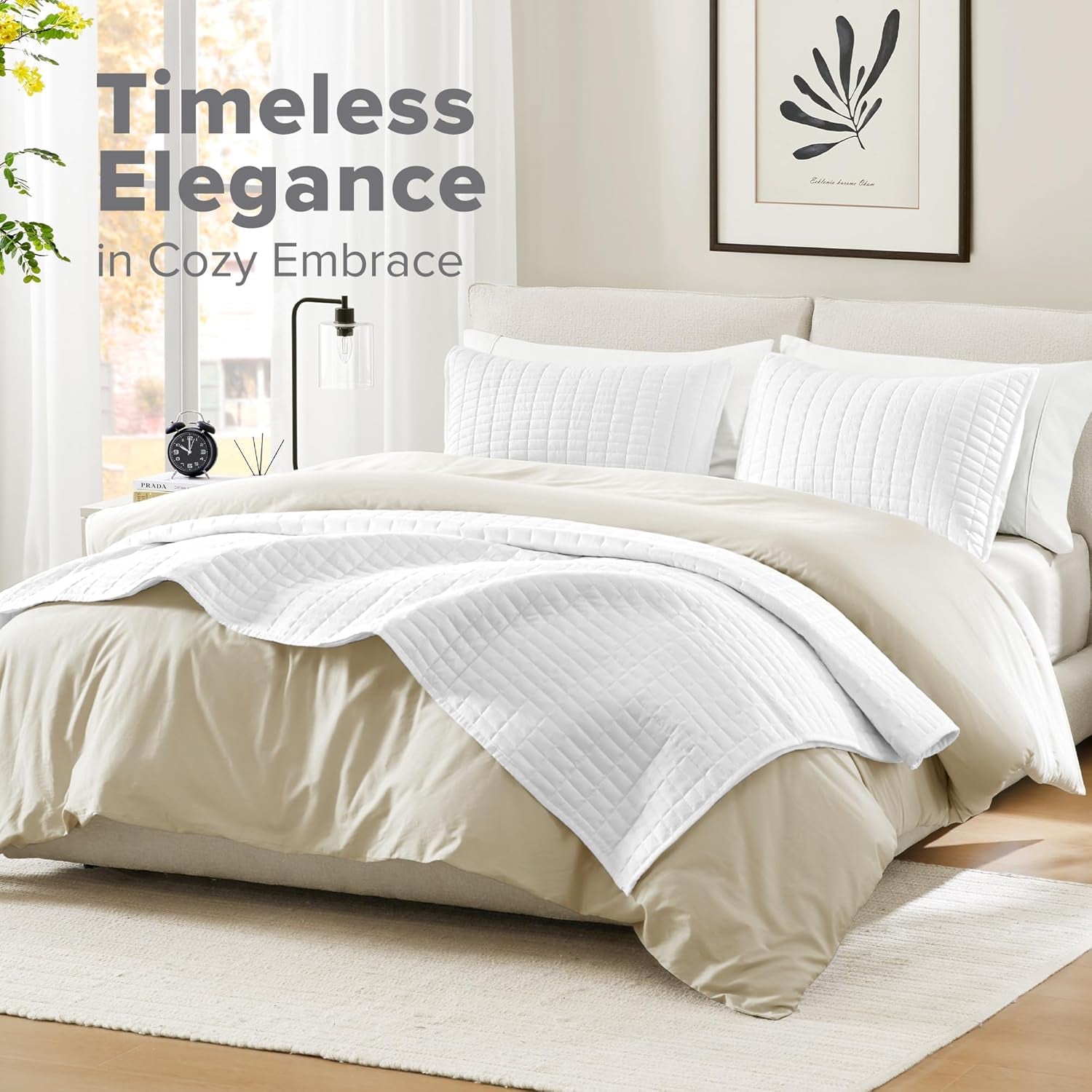 Comfort Spaces Kienna Quilt Sæt Luksus Dobbelt Stitch Sommertæppe Letvægts Blødt Helårs Sengetøj Matchende pudebetræk Hvid King Size tæppe (264,2 X 228,6 Cm) Naty Shop Dyner og dyner