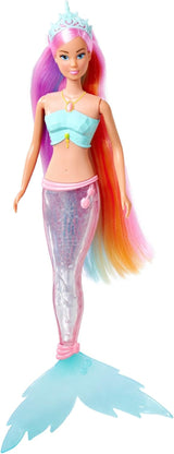 Steffi Love Magic Rainbow Mermaid, Havfruedukke med Magic Rainbow Light-funktion og ekstra langt hår, 39 cm, 3+