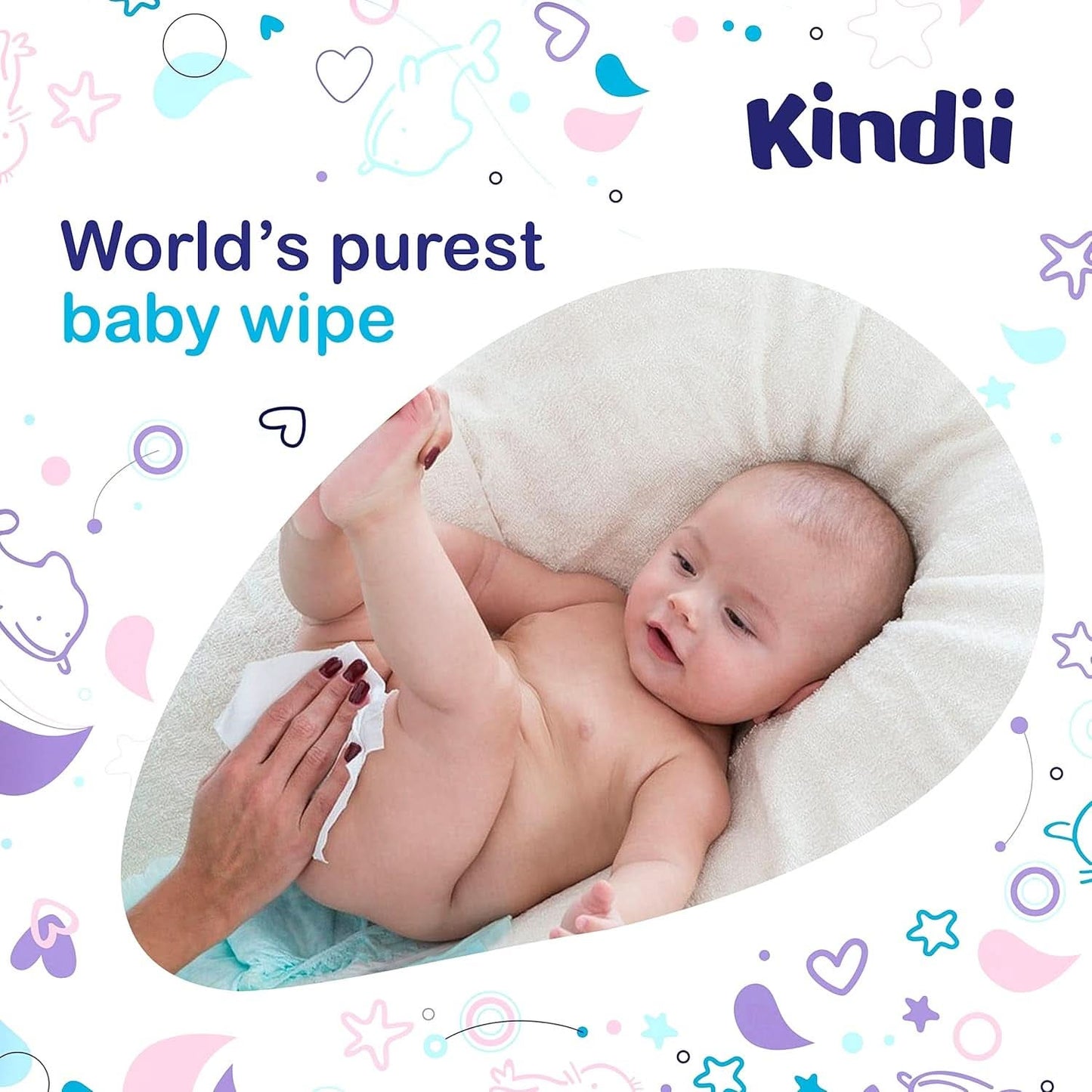 Kindii Feuchttücher Für Babies Und Kinder Pure Water 99% - 99%Ige Zusammenzeit Auf Wasserbasis - Allantoin - Unparfümiert - Dermatologisch Getestet - Für Empfindliche Haut - 720 Stück - 12X60 Stück Naty Shop