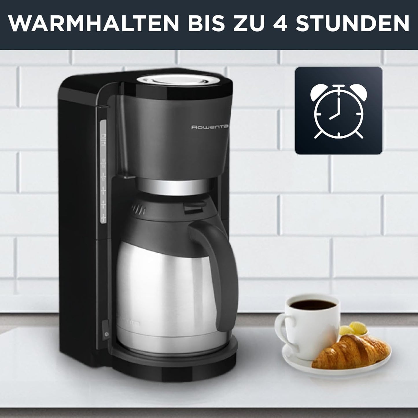 Rowenta Adagio Filter Espressomaskine, Termokande i rustfrit stål, Holder kaffen varm i op til 4 timer, Kapacitet på 10-15 kopper, 1,25 L Kapacitet, Aftagelig filterkurv, Autosluk, Sort, CT3818
