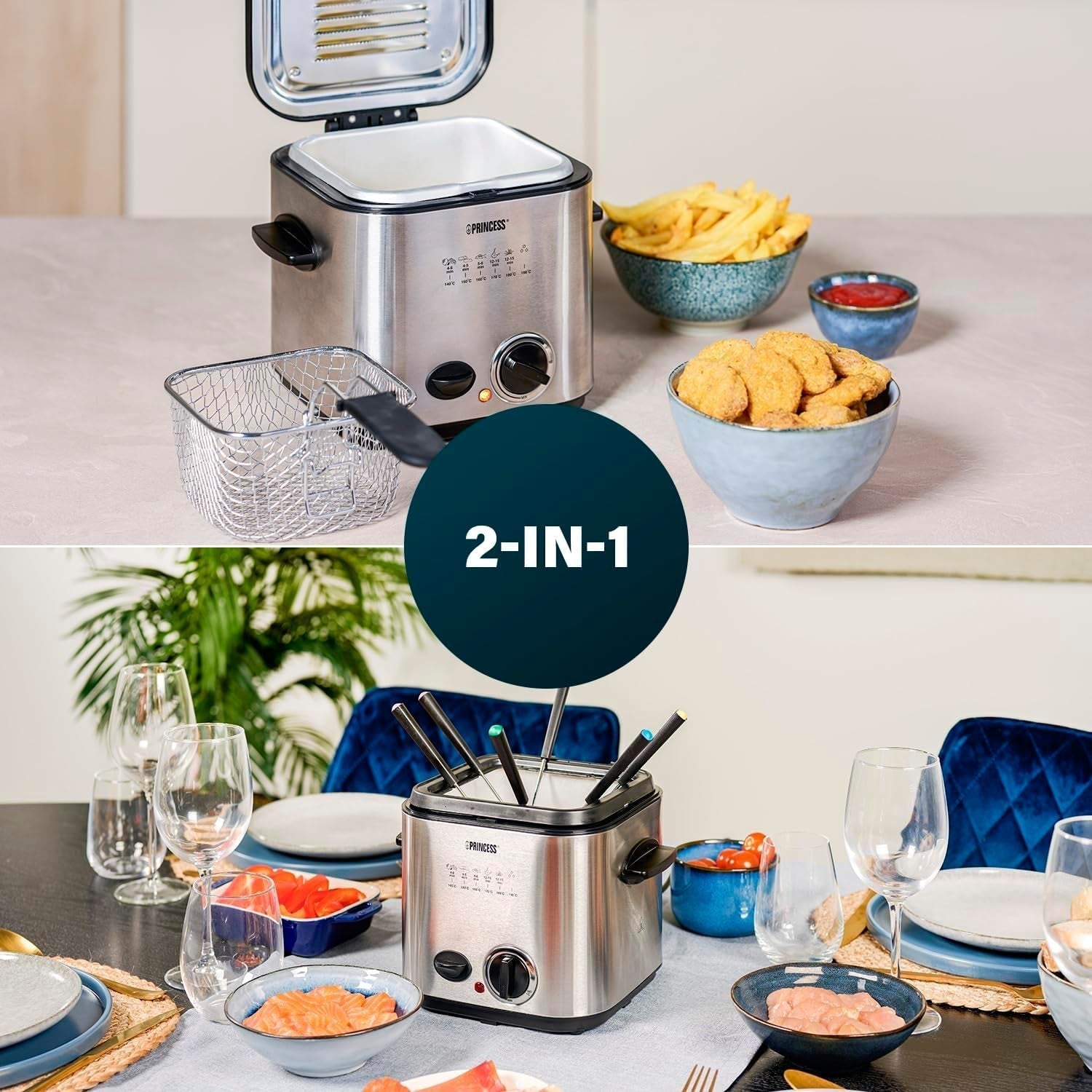 Princess 182611 Mini Fondue Frituregryde - Hurtig opvarmning - Lugtfilter - 1,2 liters kapacitet, sølv Hvidevarer Naty Shop