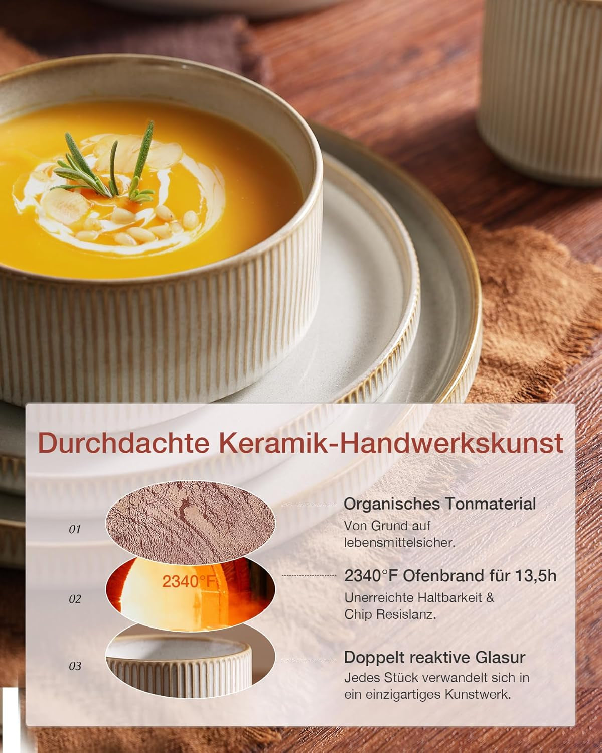 Stjerne 18-delt porcelænssæt, 6-personers servisesæt, porcelæn, ridsefast, tåler mikroovn og opvaskemaskine, cappuccino hvid