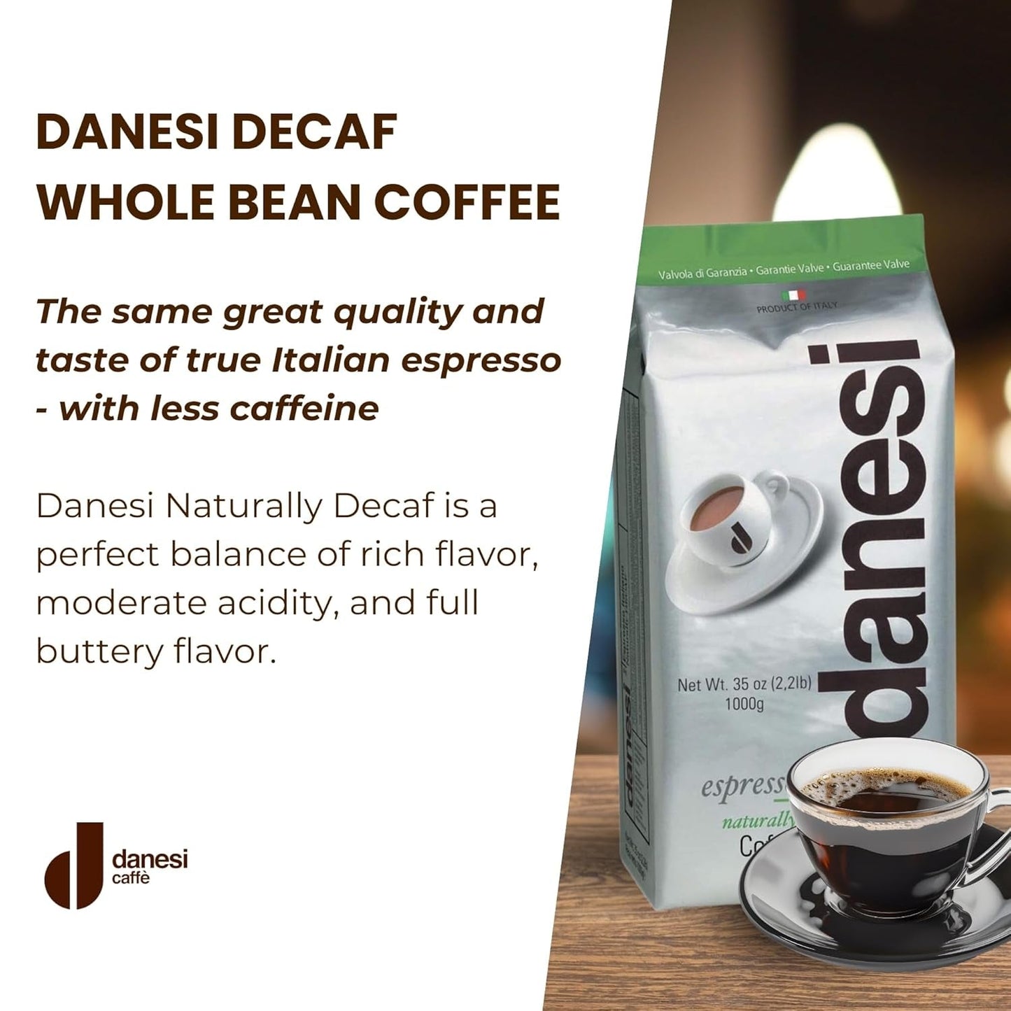 Danesi Decafeinato (koffeinfri), bønner, 1 pakke (1 x 1 kg)