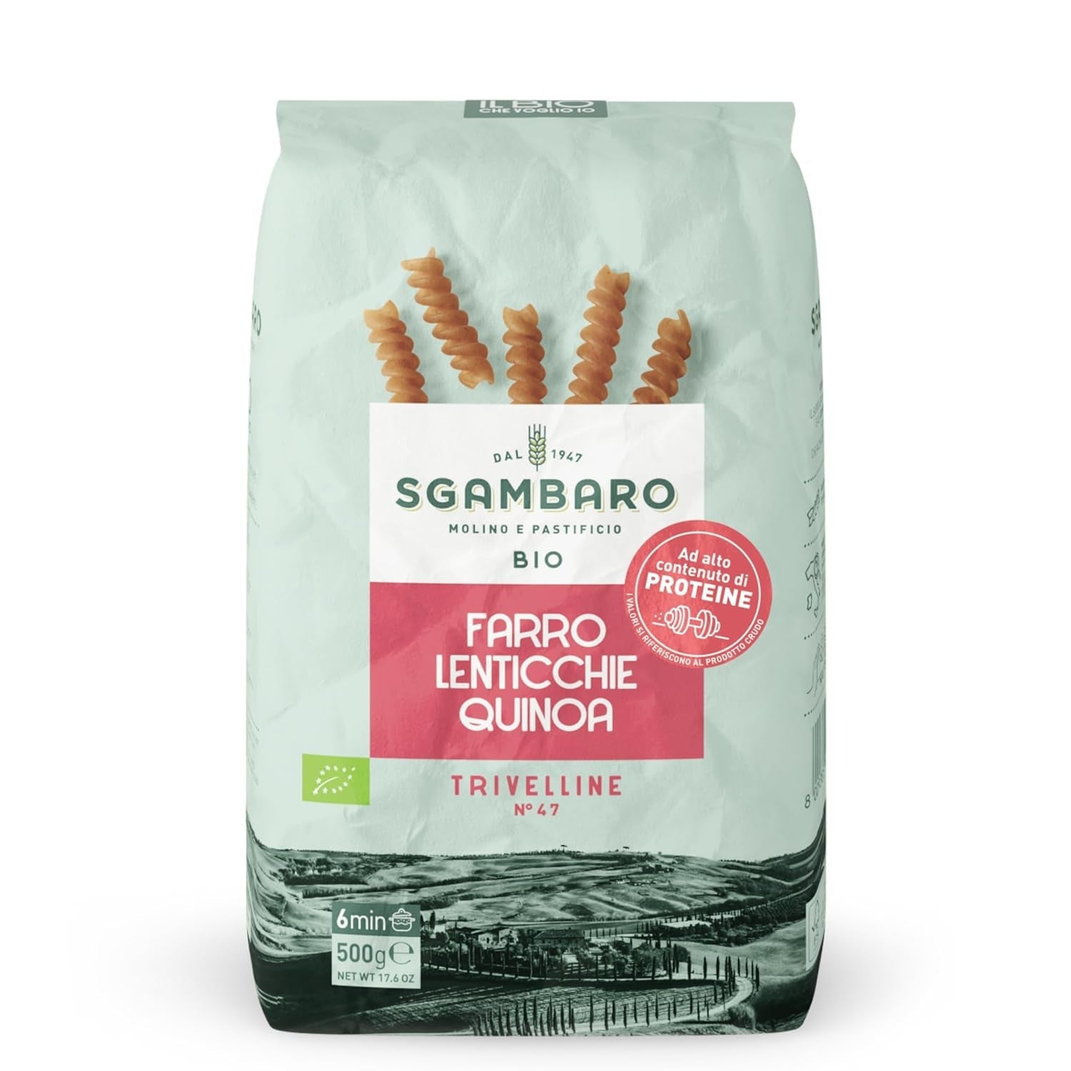 Økologisk pasta Trivelline N.47 - 500g med speltmel, linsemel og quinoamel - Rig på protein, kilde til fiber og protein