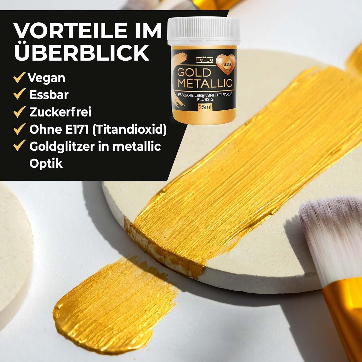 He-Ju Metallic Gold flydende madfarve 25 ml, spiselig glitter til drikkevarer og mad (Metallic Gold, 25 ml)