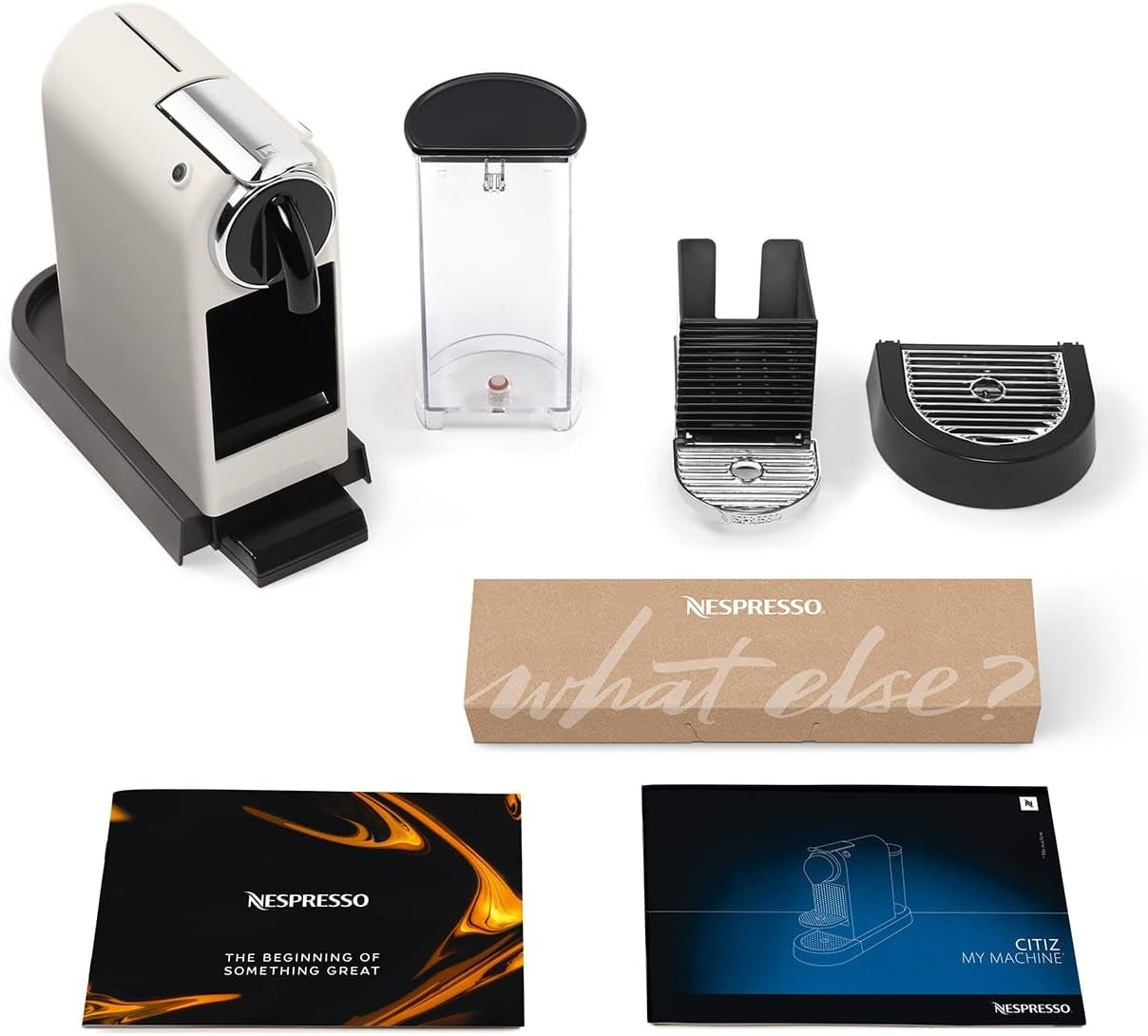 Nespresso EN167.W Citiz kapsel espressomaskine, højtrykspumpe og ideel temperaturkontrol, uden Aeroccino (mælkeskummer), energisparefunktion, 1260 W, cremehvid, 37,4 x 11,9 x 25,5 cm