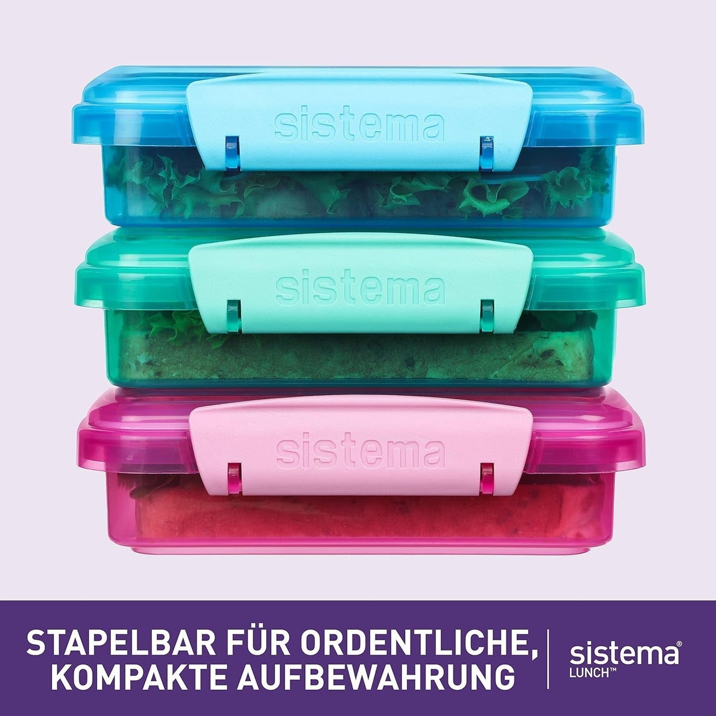 Madkasse sandwich box system | 450 ml | stabelbar og lufttæt madkasse med låg | for børn og voksne | uden BPA | blandede farver | 3 stk Naty Shop madopbevaringsbokse