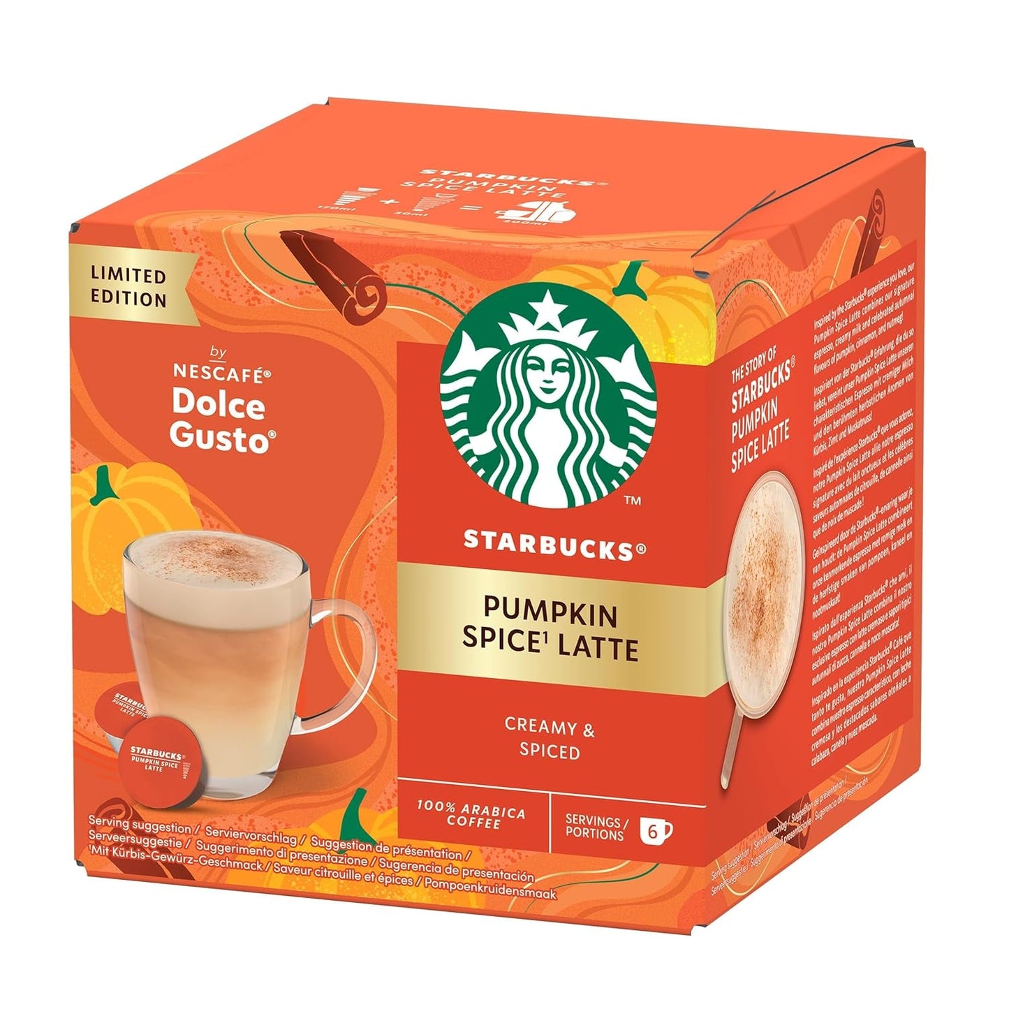 STARBUCKS Pumpkin Spice Latte af Nescafé Dolce Gusto, Dunkle Röstung, Kaffeekapseln 6 x 12 (72 Kapseln)