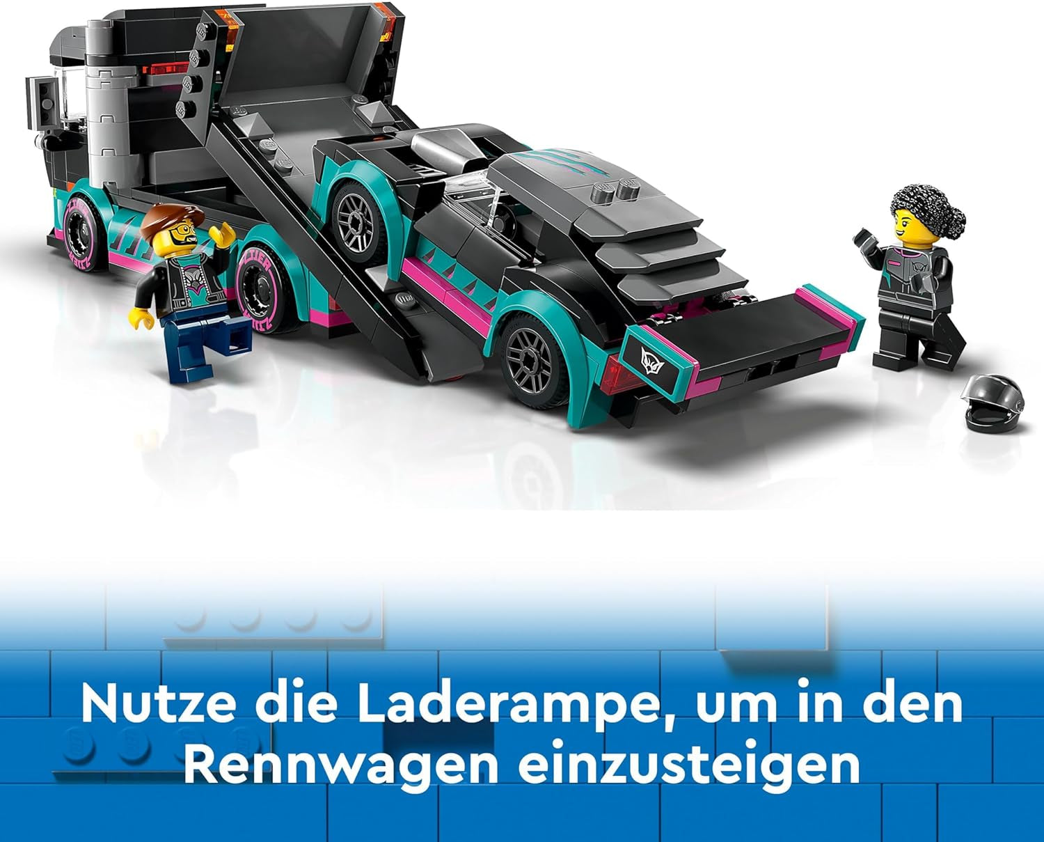 LEGO City Car Transporter med racerbil, legetøjslastbil med justerbar læsserampe og racerbil, byggesæt med 2 minifigurer, racerkører og lastbilchauffør, til børn fra 6 år 60406 Byggesæt Besuche den LEGO-Store