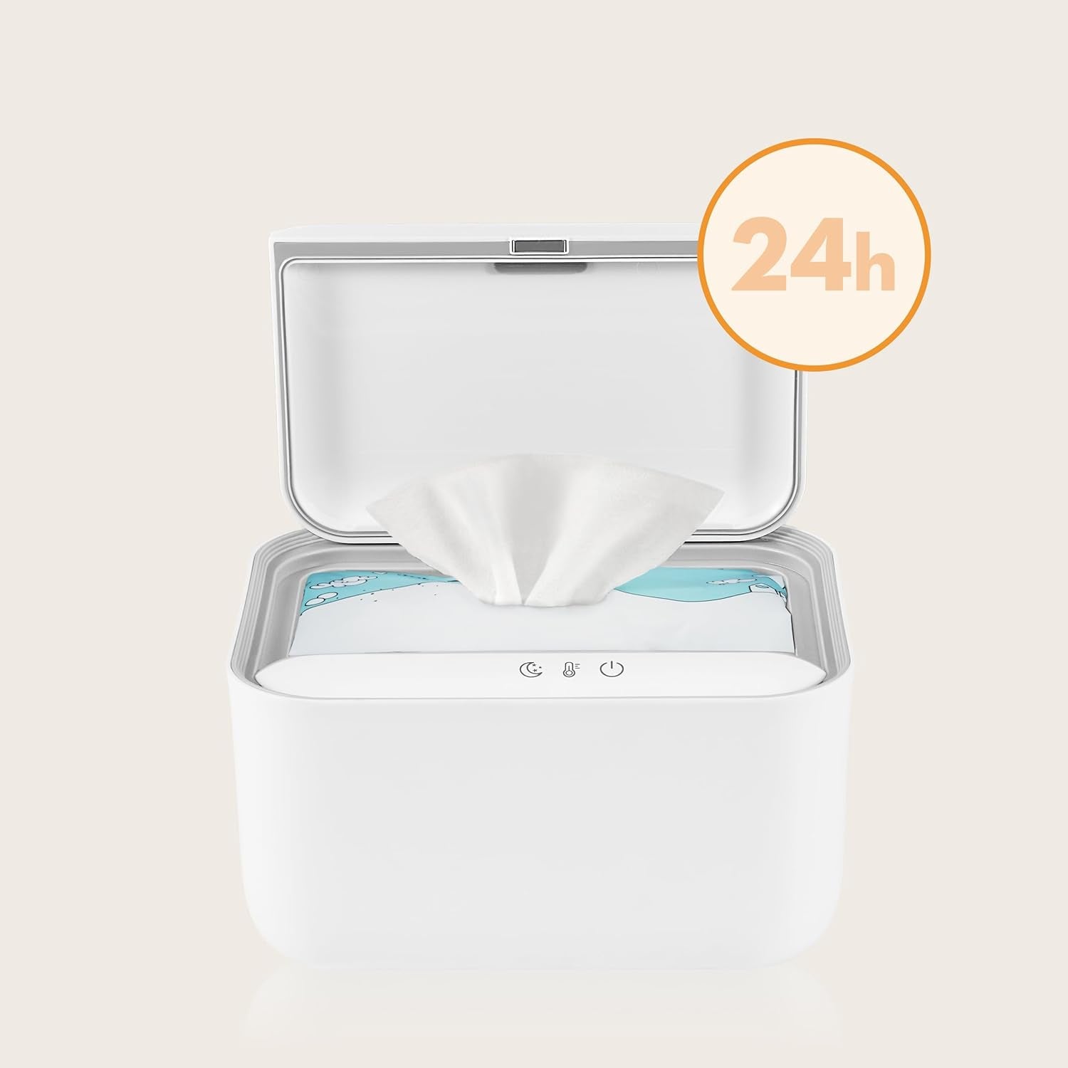 Lionelo BABYBLISS 20W Varmer til vådservietter og små håndklæder, 20W til babyer, indbygget natlys, 3 varmeindstillinger, touchpanel, holder servietterne fugtige