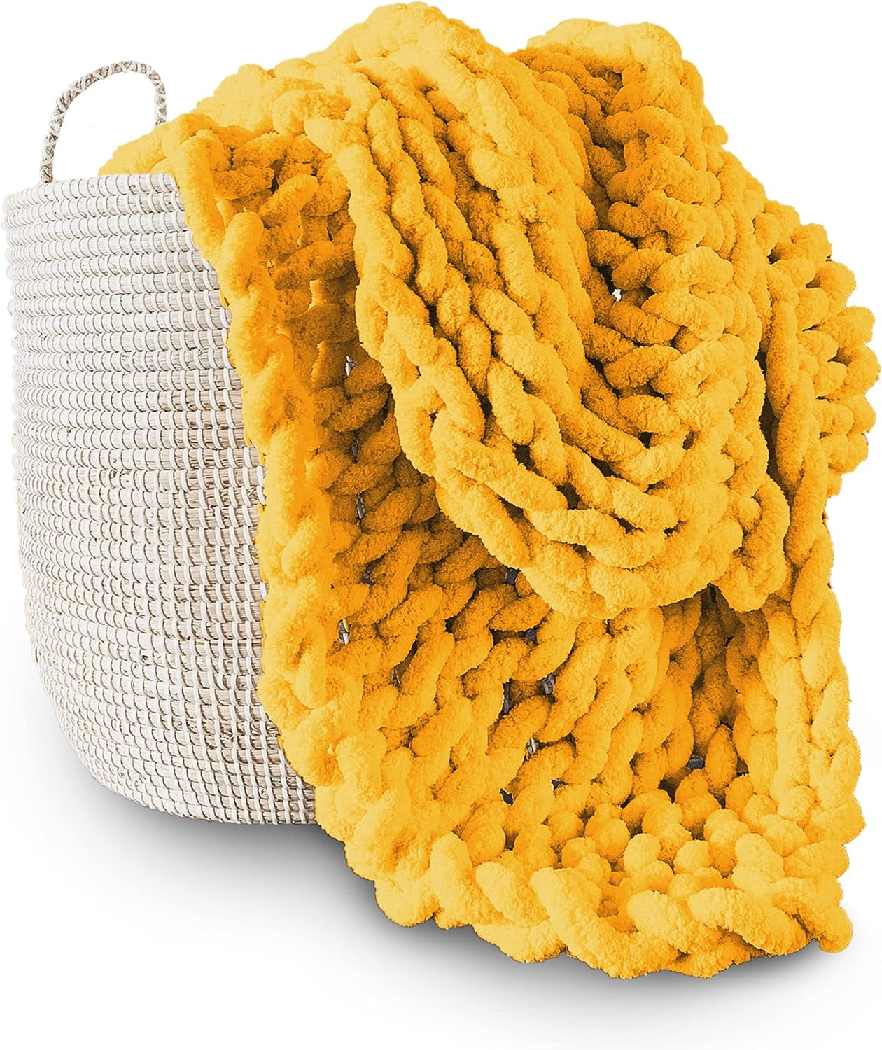 Chunky strikket tæppe, plaid, 100% håndstrikket med jumbo chenille garn (127 X 152,4 Cm, lilla grå) Adyrescia Senge og tæpper Gul 30 "X40"