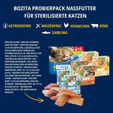 Prøvepakke Bozita Tetra i sauce med masser af kylling, trækul og masser af kylling og oksekød i gelé - 4+2-6x370g Kornfrit og sukkerfrit foder til steriliserede katte med 7,5% protein og 5% fedt