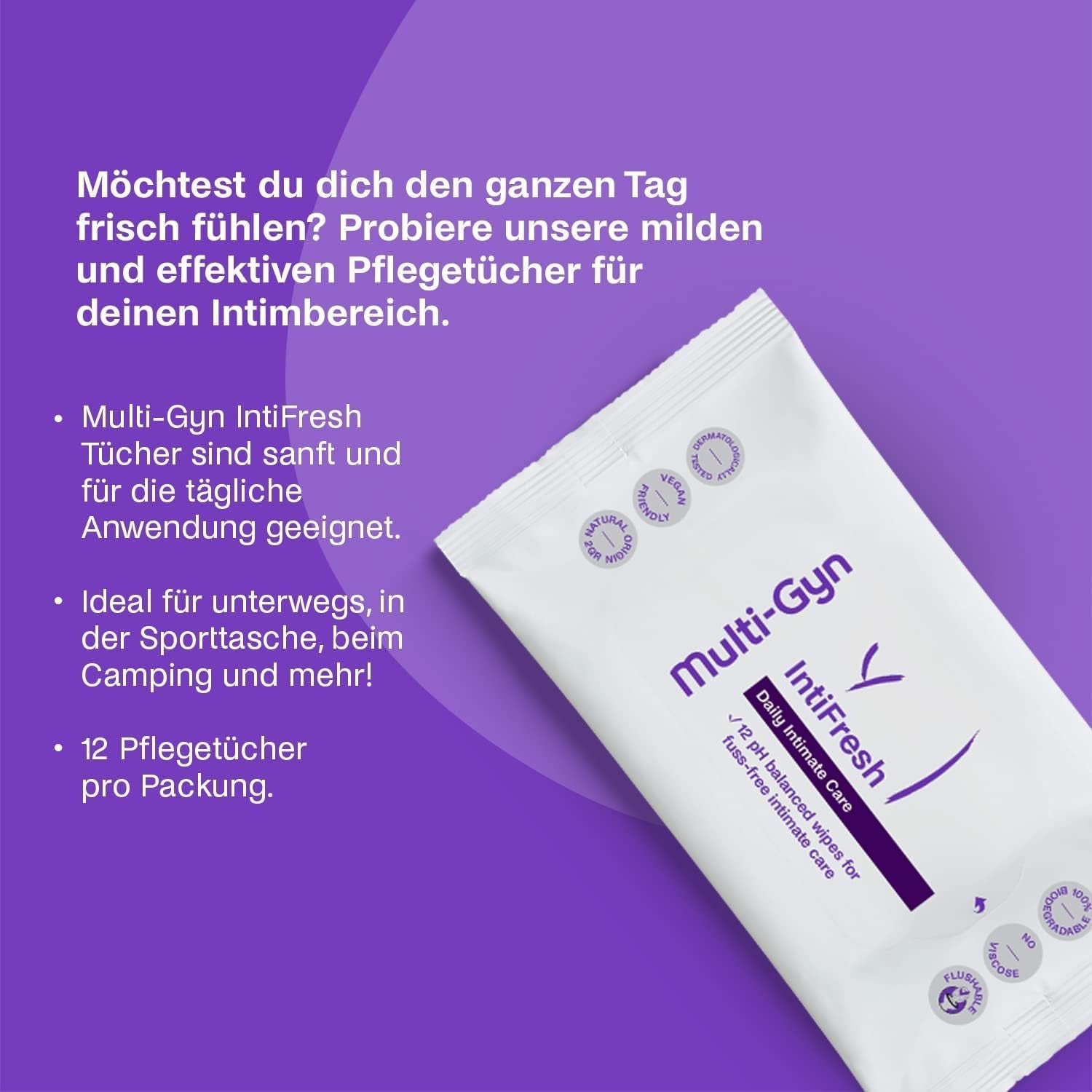 Multi-Gyn Intifresh, intimservietter til udvendig brug, 12 vådservietter