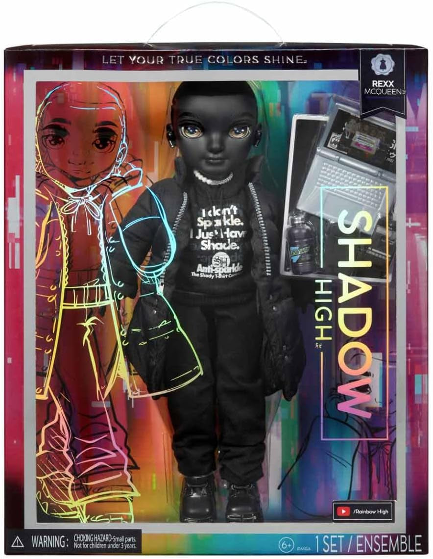 Rainbow High Shadow High - REXX McQueen - Moderigtig sort dukke med moderigtigt outfit og over 10 farverige legetilbehør - Ideel til samlere og børn i alderen 4-12 år
