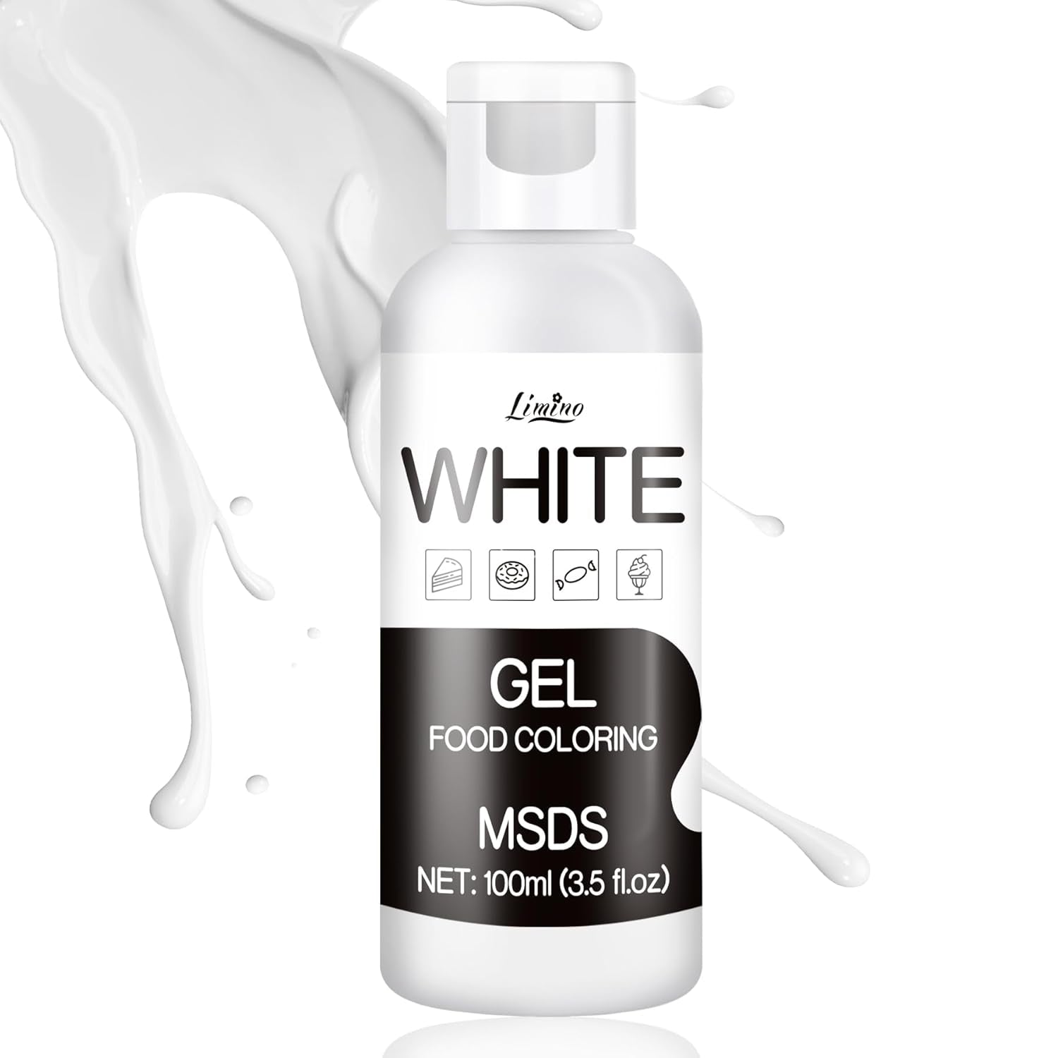 Gel-madfarve - 100 ml, Gel-madfarve til kager, bagning, småkager, makroner - koncentreret sukkerfri madfarve til kagedekoration, drikkevarer, påskeæg, DIY-slime (hvid)