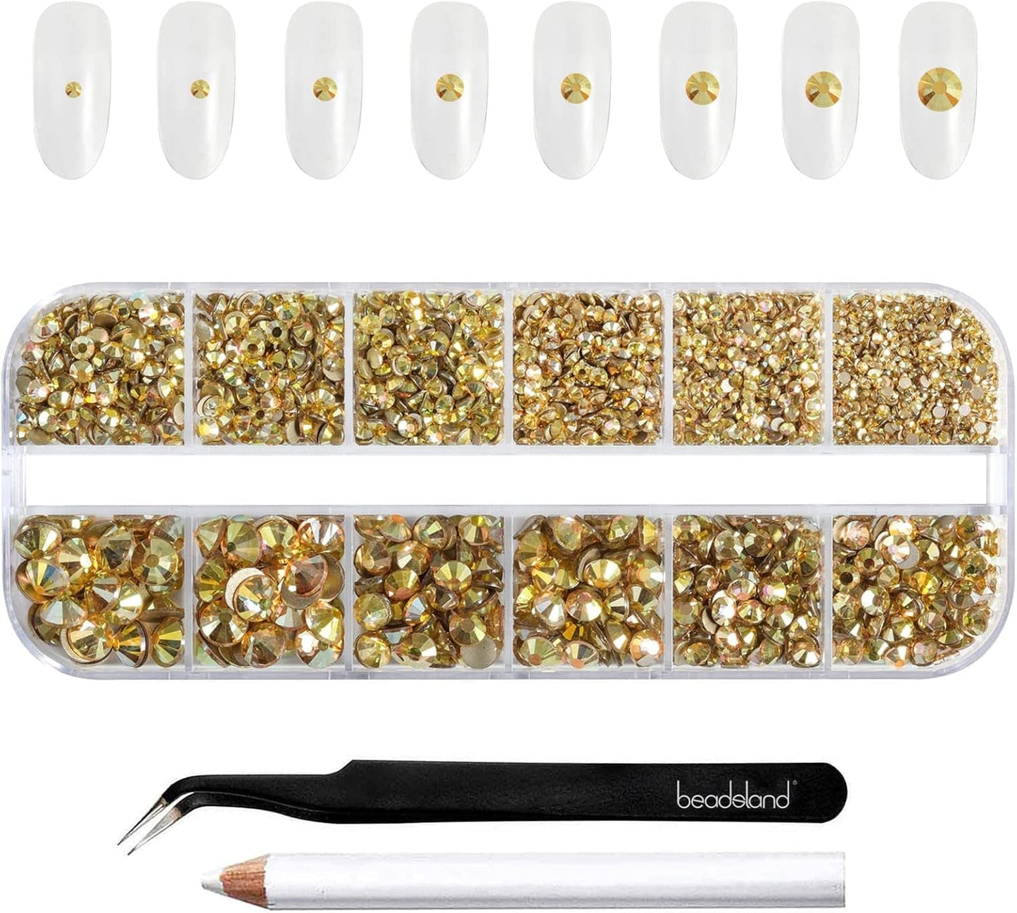 Beadsland 2500 stk Glas Nailart Strasssteine ​​​​Kristall Flatback Edelsteine ​​​​Runde, ​​Für Handwerk Gemischt 8 Größen SS4 ~ SS30 Mit Picking Pinzette Und Stift (Kristall Weiss)