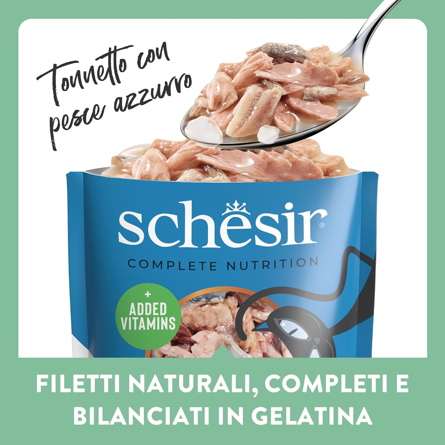 , Tun med blå fisk i gelé, komplet vådfoder til katte, i en pose, med yderligere vitaminer, 100% naturlig, 6 x 85 g