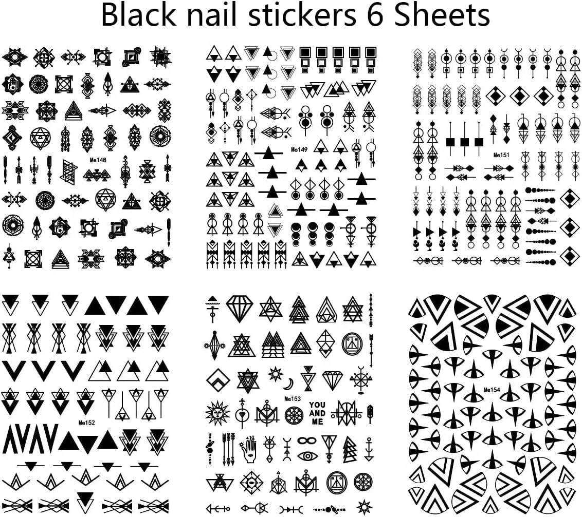 12 Blatt Nagelsticker Geometrisk Nagelaufkleber Selbstklebend Schwarz-Weißes Mysteriöses Dreieck Nail Art Sticker Dekoration Nageldesign Zubehör