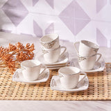 KARACA Nazende porcelæn espressokopsæt - 80 ml tyrkiske kaffekopper med underkopper, 12 stykker moderne kaffeservice med 6 kaffekopper og 6 underkopper, mokkakopper - hvid