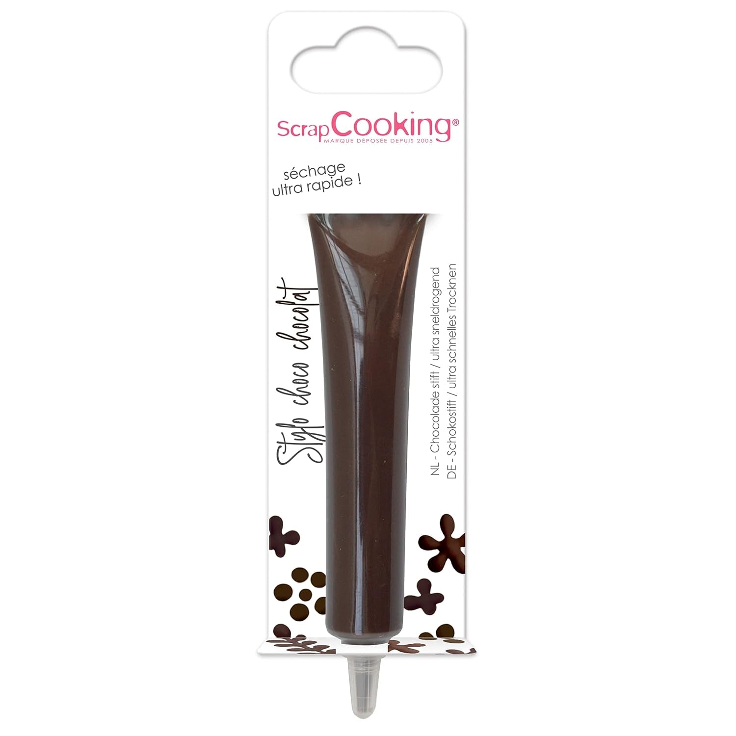 Scrapcooking - Brun chokoladepen - Chokoladeskrivesukker 25 g - Spiselig dekorativ sukkerpen - Skrivning og tegning - Mærkning af fondant, glasur, kager - 6801