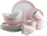 MÄSER Kitchen Time II, Servicesæt til 4, Kombinationsservice med 16 stykker i pastelfarver med diskret mønster, Porcelæn, Pink
