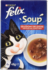 PURINA Suppe Katze Köstliche Auswahl mit Rindfleisch, mit Hen, mit Lamm - 48 Beutel à 48 g je 48 g (8 Packungen à 6 x 48 g)