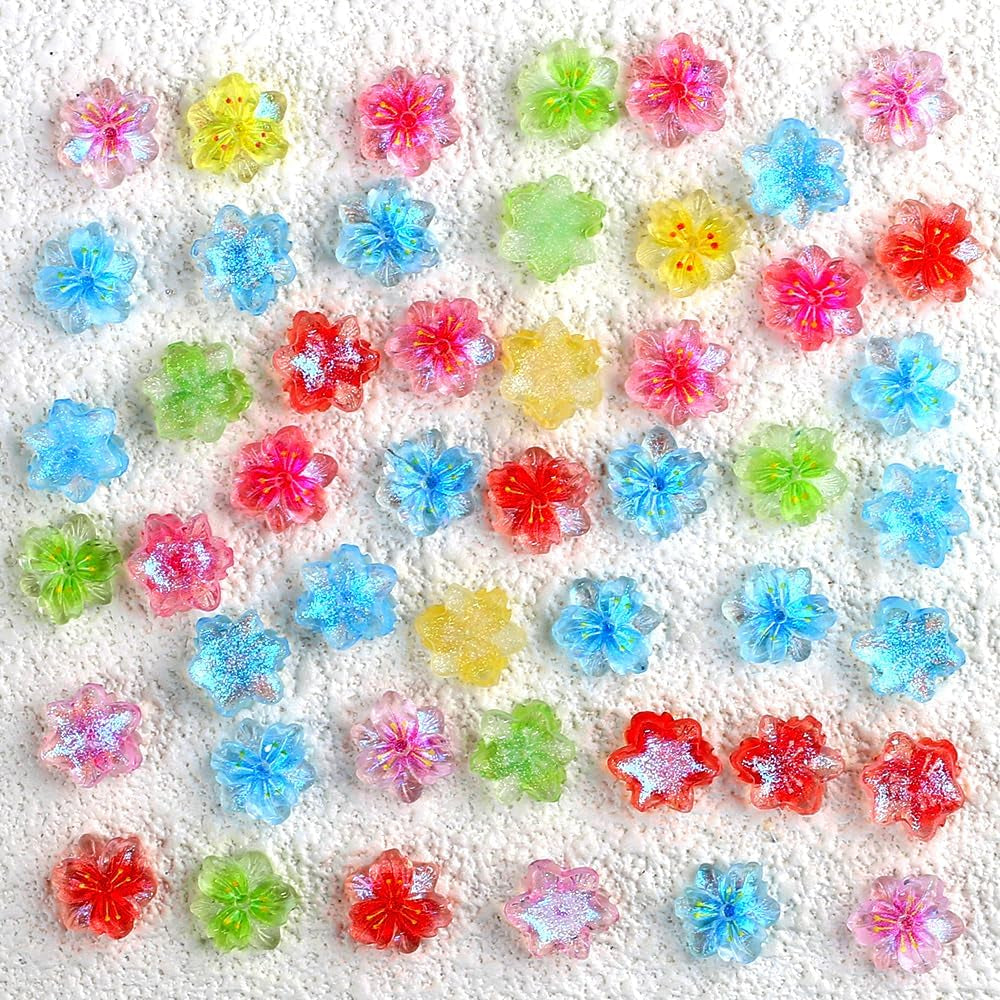 50 stk. 3D Blume Nagel Charms Nägel Tilbehør Nageldesign Glitzersteine ​​Nailart Strasssteine ​​Flower Nail Charms Luminous Flower Nail Art Charms Bunte Blumen Deko Nagel Steinchen Flowers Nail Rhinestones