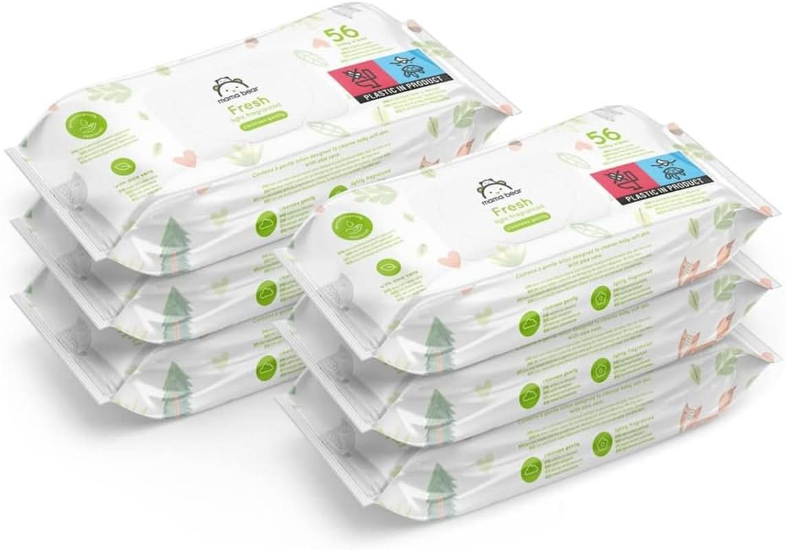 Mama Bear Naty Shop Aloe Vera friske babyservietter 56 stykker (pakke med 6)
