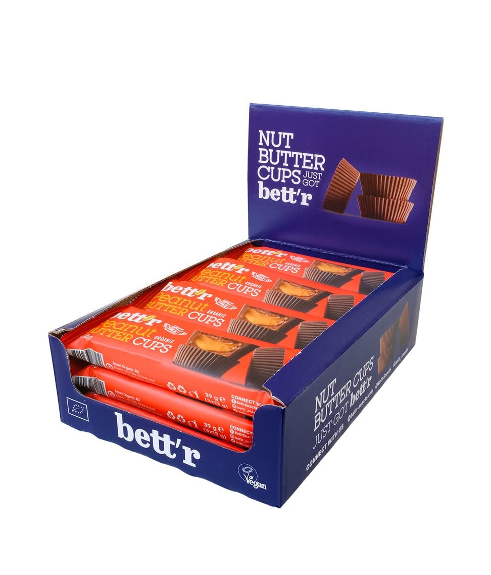 Bett'r Guilt-fri økologiske hasselnøddesmørblomster. 100% vegansk, glutenfri og laktosefri - 12 x 39 g