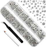 Beadsland 2500 stk Glas Nailart Strasssteine ​​​​Kristall Flatback Edelsteine ​​​​Runde, ​​Für Handwerk Gemischt 8 Größen SS4 ~ SS30 Mit Picking Pinzette Und Stift (Kristall Weiss)