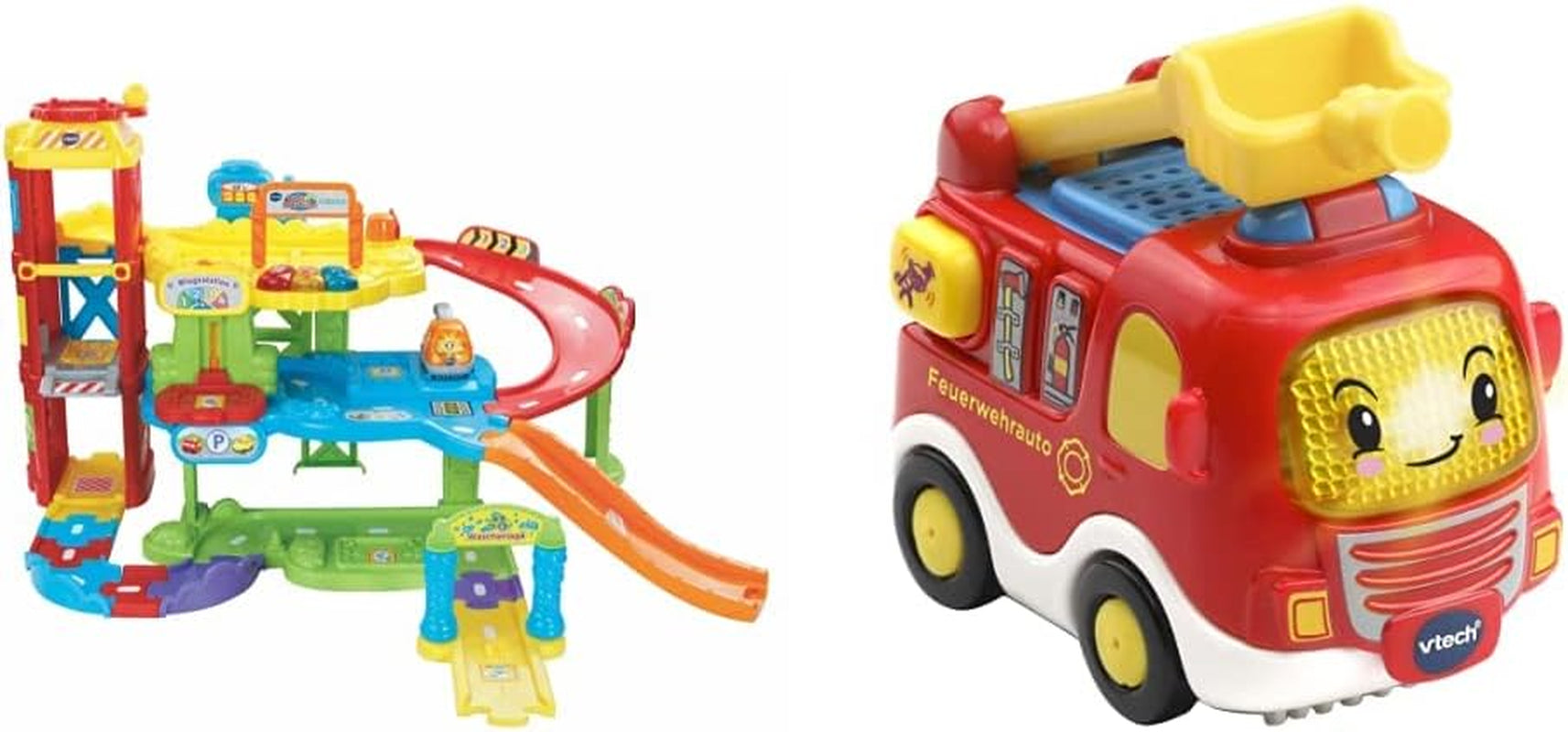 Vtech TUT TUT Baby Flitzer - Parkeringshus, farverig, 66,6 x 75,3 x 45,1 cm & TUT TUT Baby Flitzer - Brandbil - legetøjsbil med musik, lysknap, interessante sætninger og lyde Bebe Naty Shop Toys Standardtitel