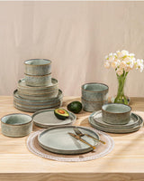 GBhome keramisk porcelænssæt til 6 personer 18 stykker Reactive Glaze Håndlavet porcelænsservicesæt Mikrobølge- og opvaskemaskine Tåler skål- og tallerkensæt