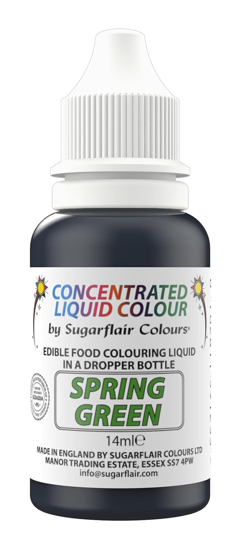 Sugarflair Spiselige Flydende Madfarve Drops Spring Green - Sugarpaste Buttercream Food Color - Airbrushable - 14ml