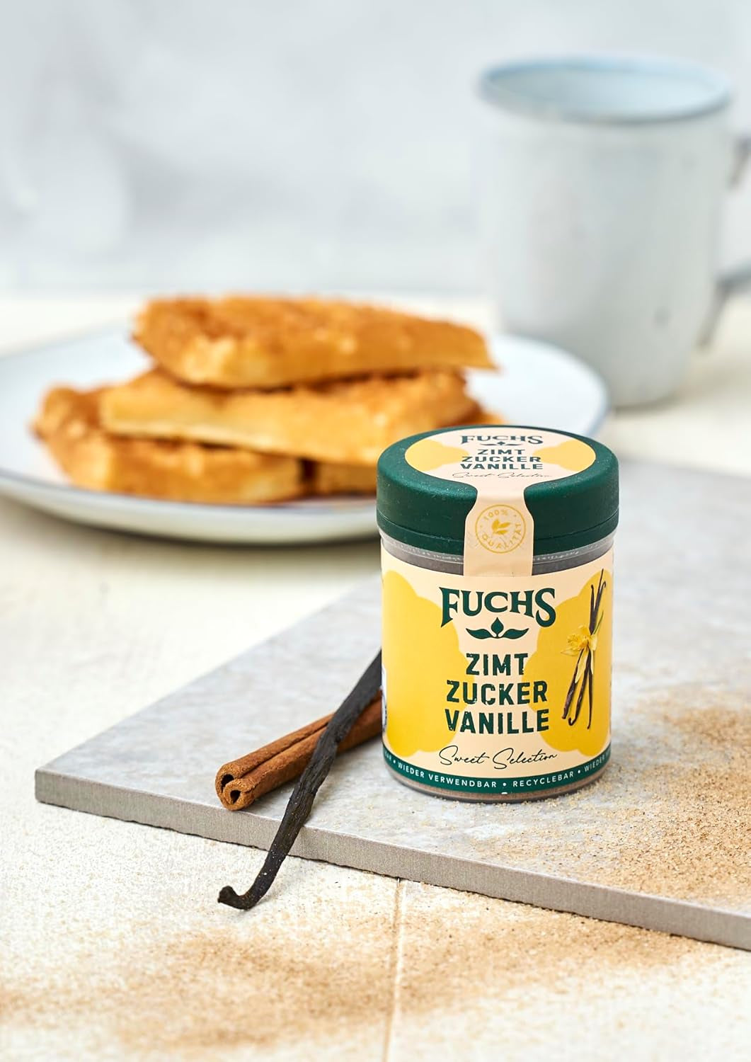 Fuchs Gewürze - Zimt Zucker Vanille - Gewürz zum Versüßen von Wafeln, Milchgetränken eller Joghurt - aus natürliche Ingrediens - 100 g i wiederverwendbarer, genbrugsbarer Dosis