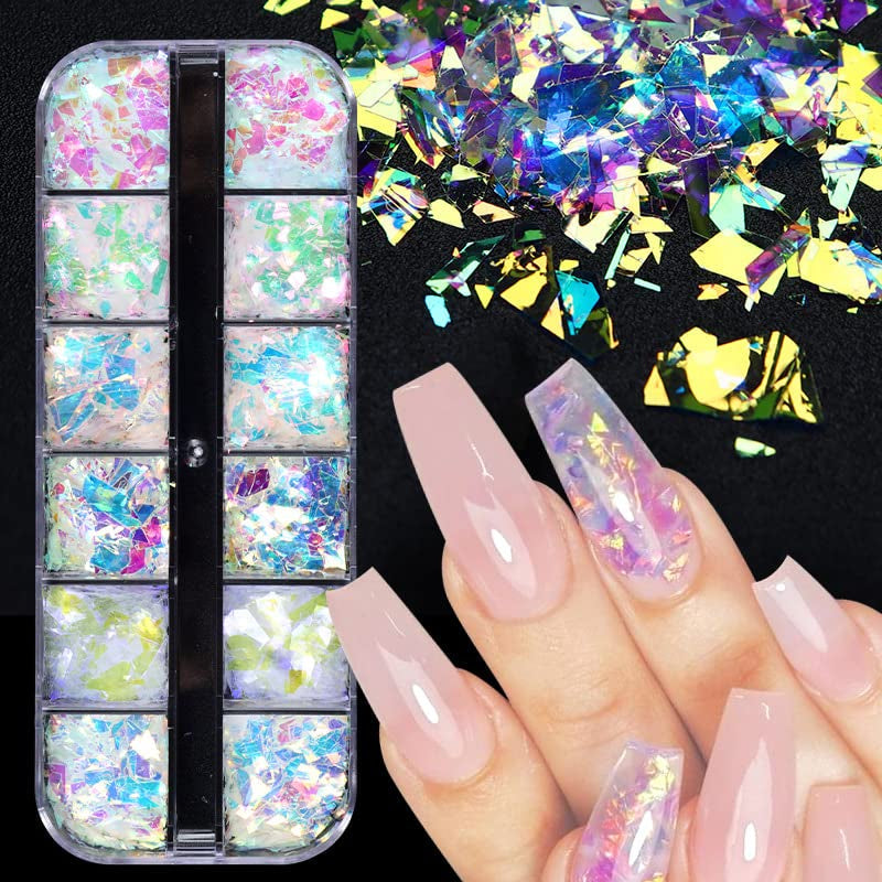 JMEOWIO Nail Glitter 12 Grids Havfrue Negle Art Decoration Accessories Negle Design