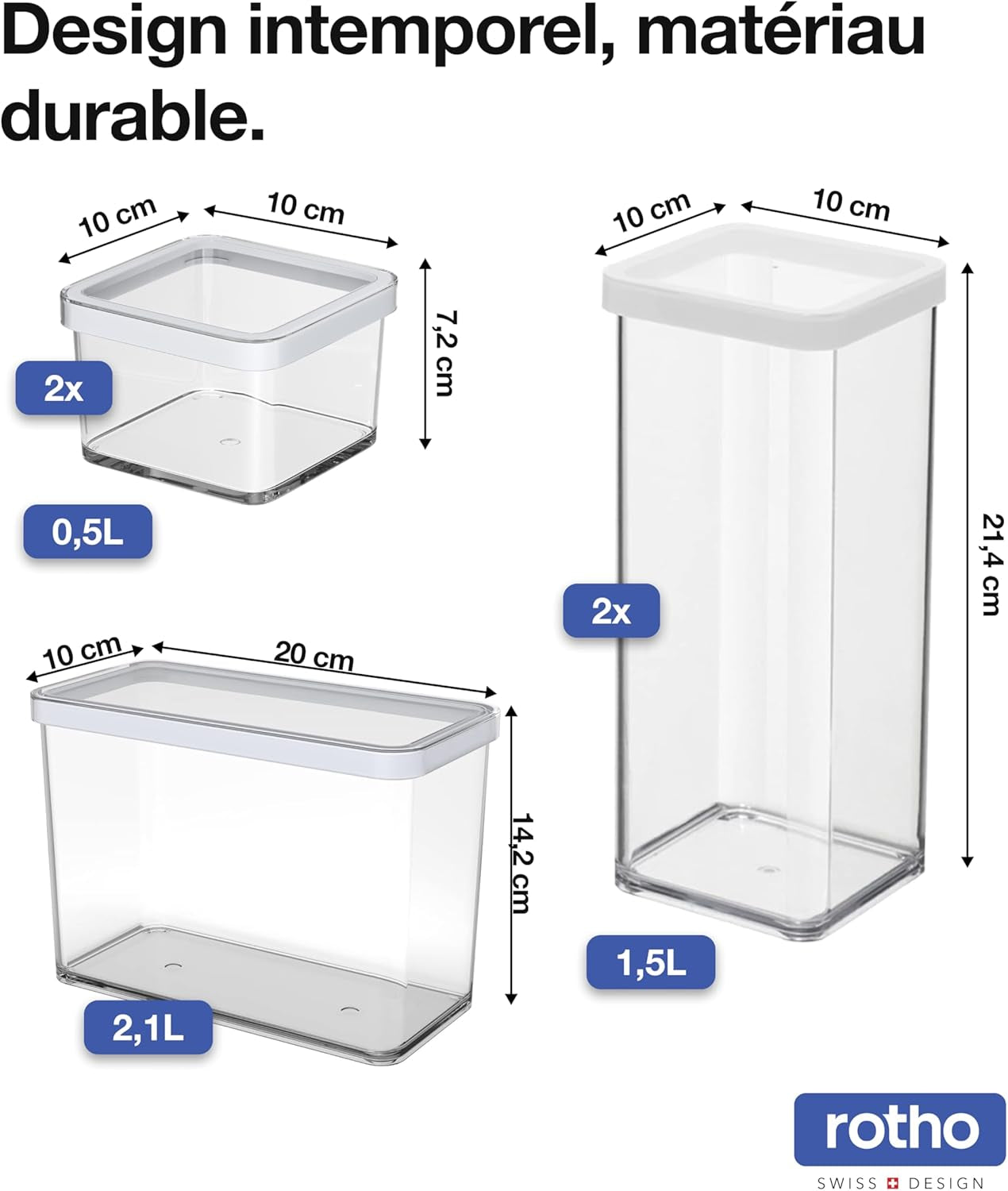 Rotho Loftsæt med 5 opbevaringskrukker med låg, forskellige størrelser, BPA-fri madplast (PP), gennemsigtig/rød, (21,4 x 21,4 x 23,5 cm) Madopbevaringsbokse Naty Shop