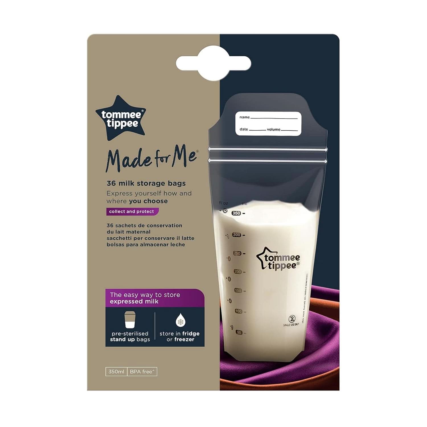 Tommee Tippee Closer to Nature Opbevaringsposer til modermælk, præsteriliseret, 350 ml Tilbehør Mad og amning Bebe Naty Shop