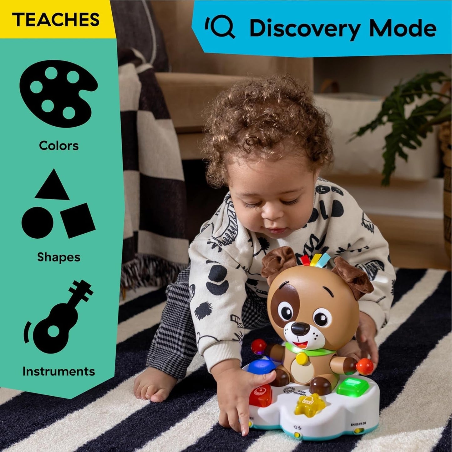 Baby Einstein, Drum & Learn Dean Musical Learning Toy - Multisensorisk babylegetøj, 2 legetilstande, farver, former og instrumenter, 50+ lyde, fra 6 måneder Babylegetøj Naty Shop
