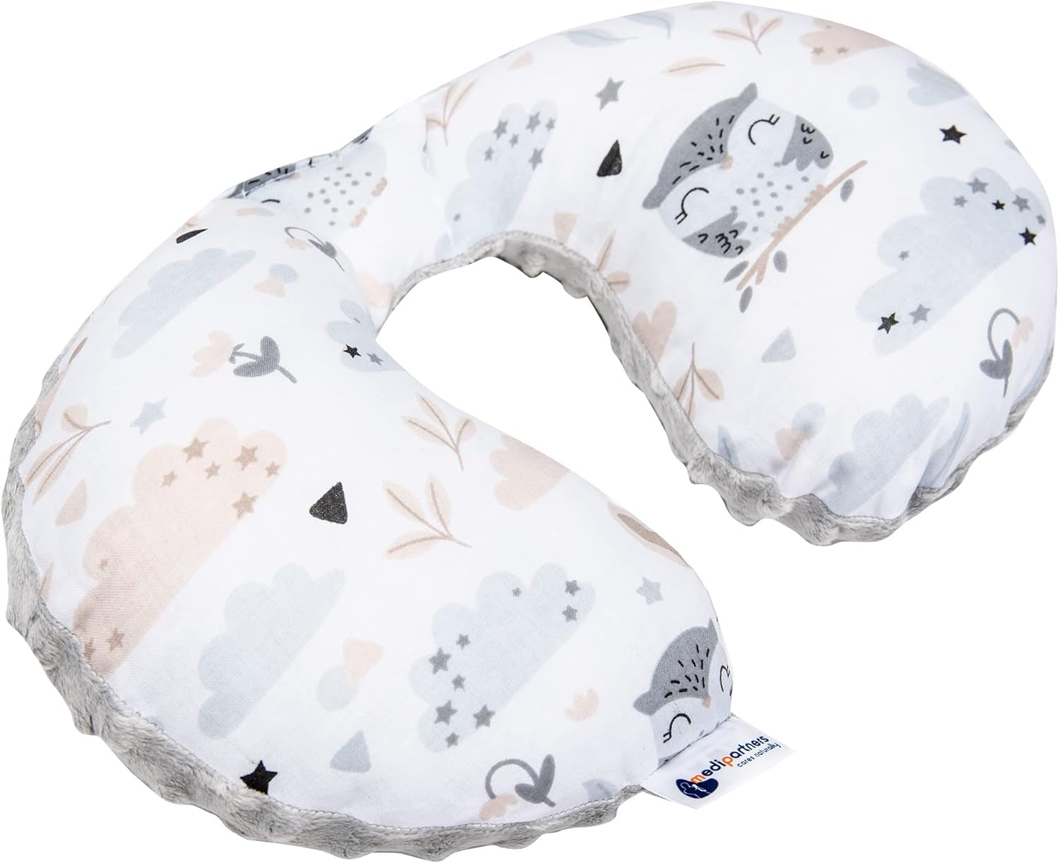 Medi Partners Baby Nakkepude Nakkestøtte 100% Bomuld / Minky Baby Nakkepude til Bilklapvogn Rejser Søvn Nakkepude Snooze Roll (REH med Grå Minky) Cervikale ortopædiske puder Naty Shop Rengøring med Grå Minky