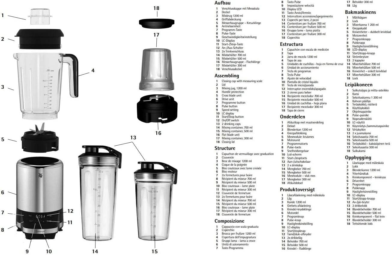 WMF Kult Pro Multifunktionsmixer Hochleistungsmixer, 30.000 U/Min, Smoothie Maker, Standmixer, Ice-Crush Funktion, 4 Mixbeholdere Inkl. Togo-Verschluss Kitchen Naty Shop