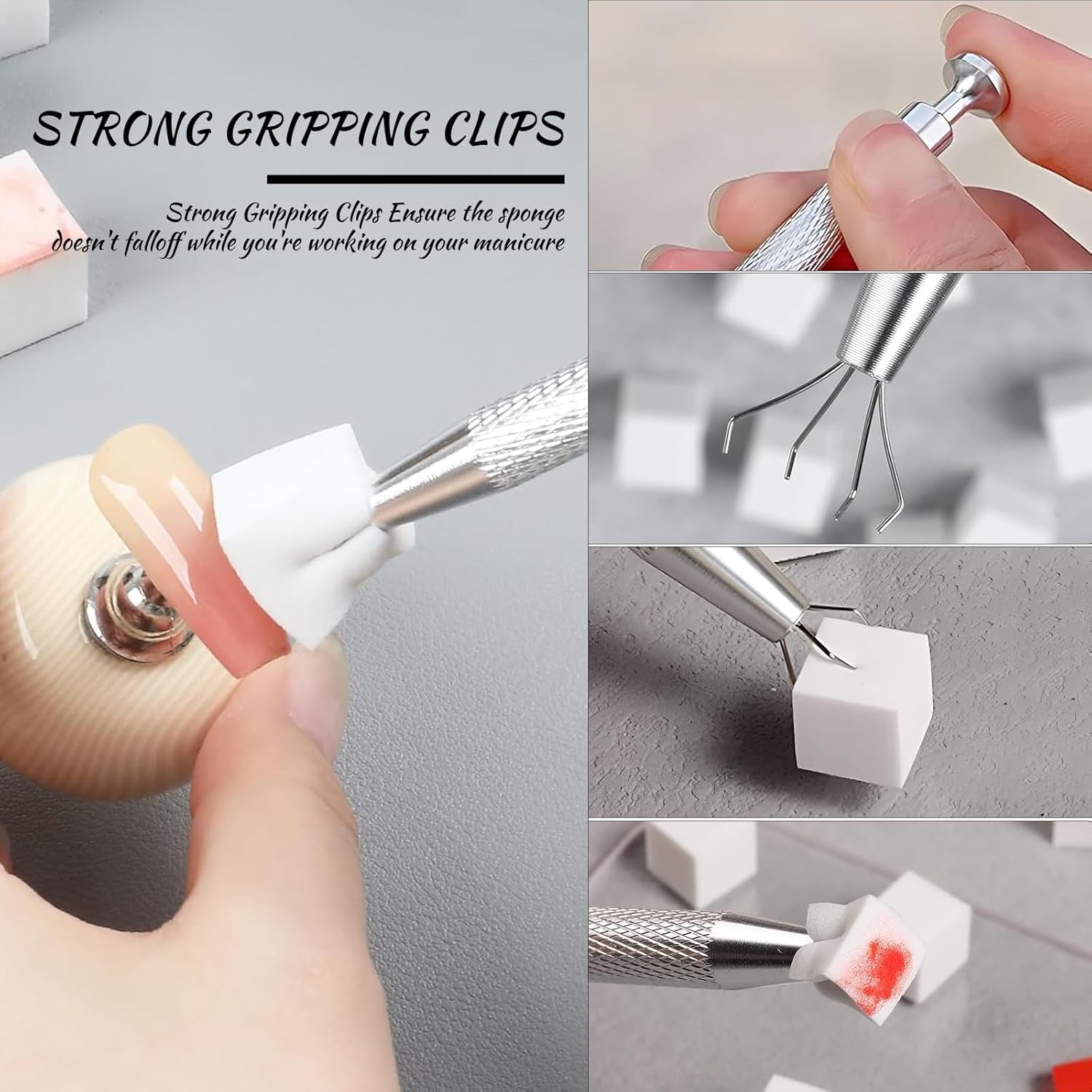 Eiito 100 Stück Weiche Nagelschwämme Für Ombre, Mit 2 Greifstift, Aura-Maniküre-Nailkunst-Werkzeuge (sølv + guld)