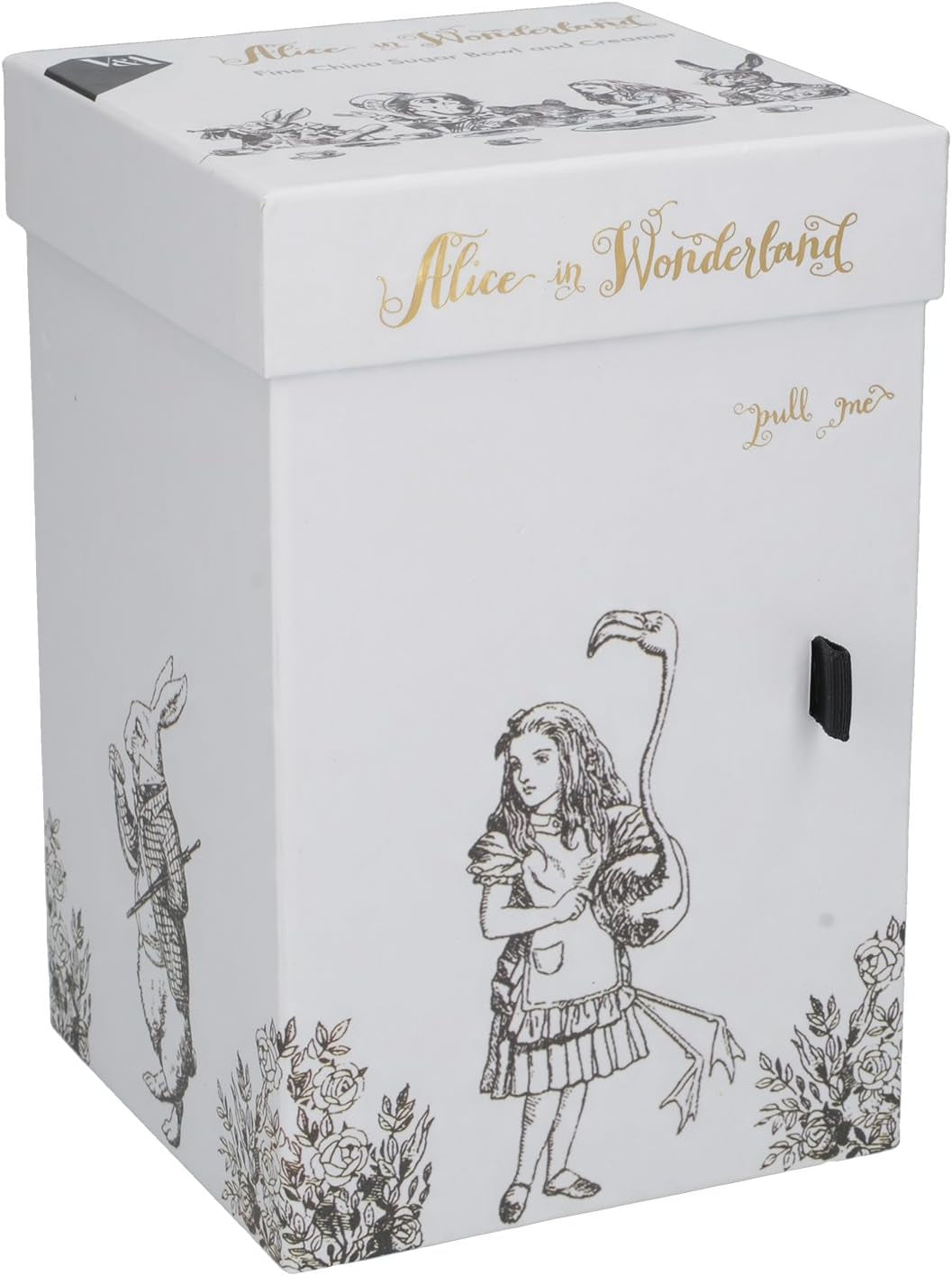Alice i Eventyrland Fin porcelæn tekande og mælkekande, porcelæns skål og mælkekande i en luksusgaveæske