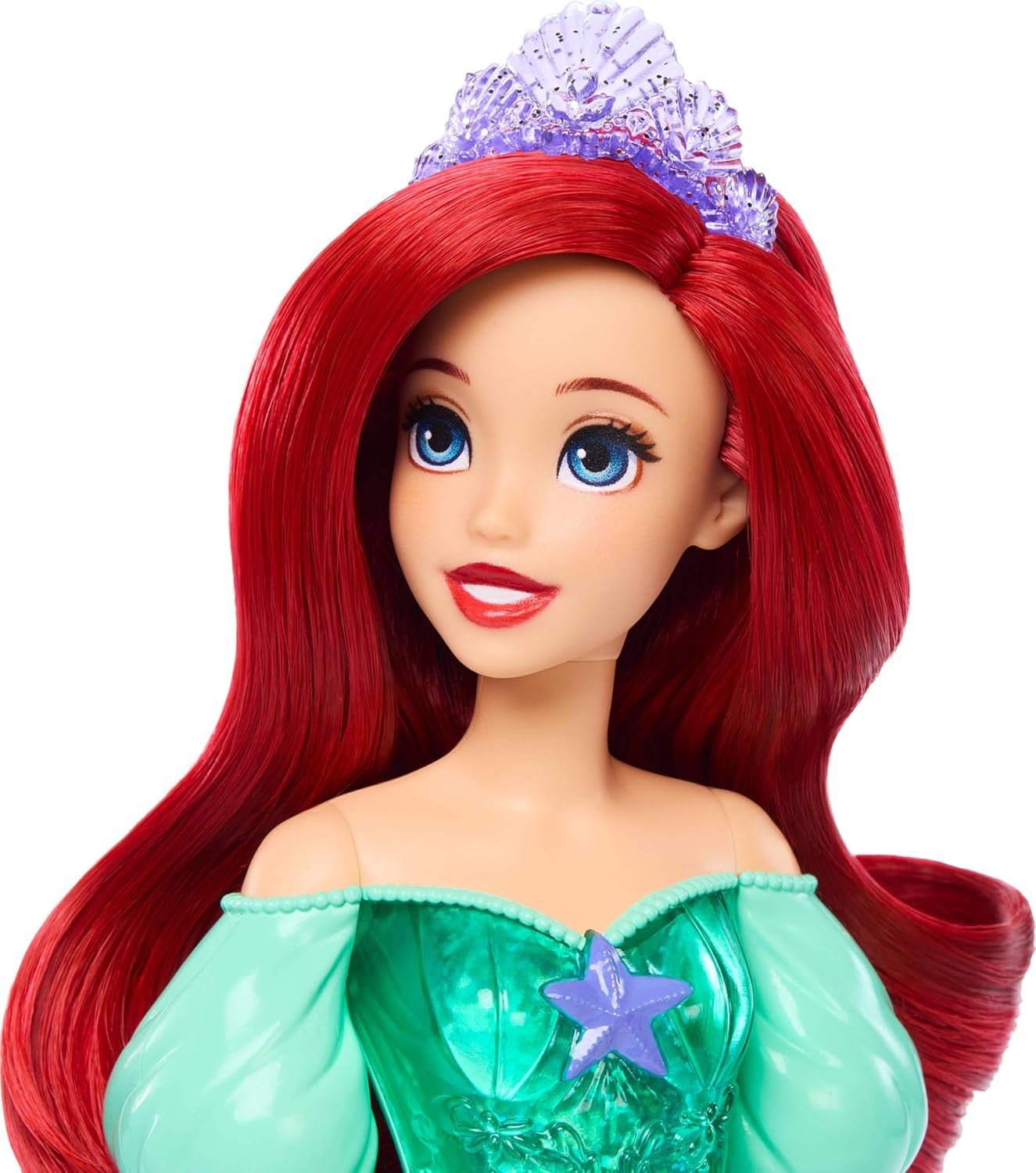 Mattel Disney Princess Ariel Doll, langt styling hår, positionerbare, aftagelige sko og pandebånd, Disney-gaver, legetøj fra 3 år og opefter, HLW10