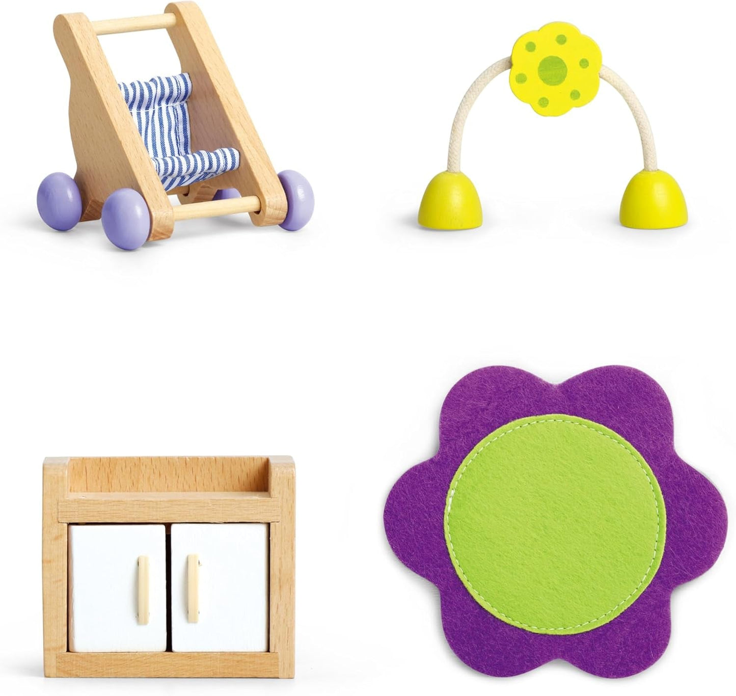 Hape babyværelse - trædukkeværelsessæt, babydukkemøbler, tilbehør til småbørn dukkehus, miniature babyværelse med gynge og tilbehør, 3 år gammelt rollespil